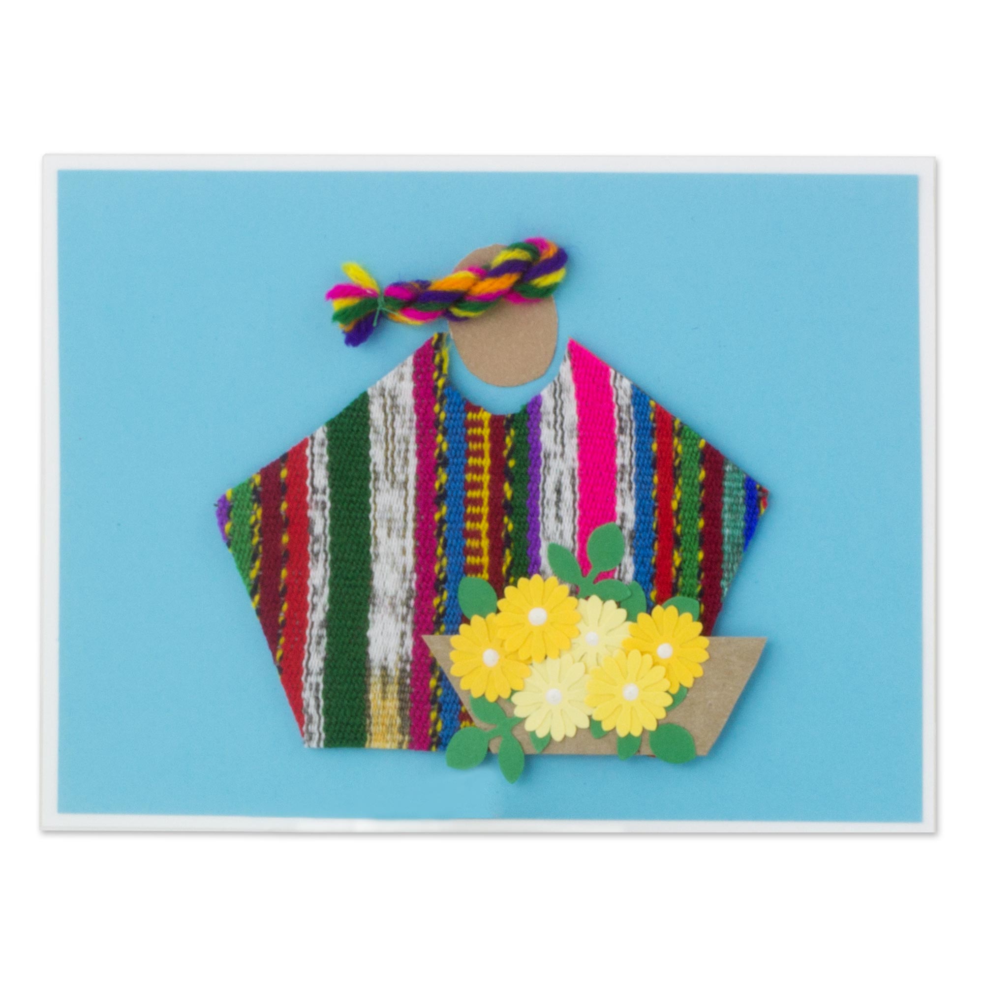 Premium Maya Weaving Greeting Cards - Set of 4 Handcrafted Blue Floral Designs