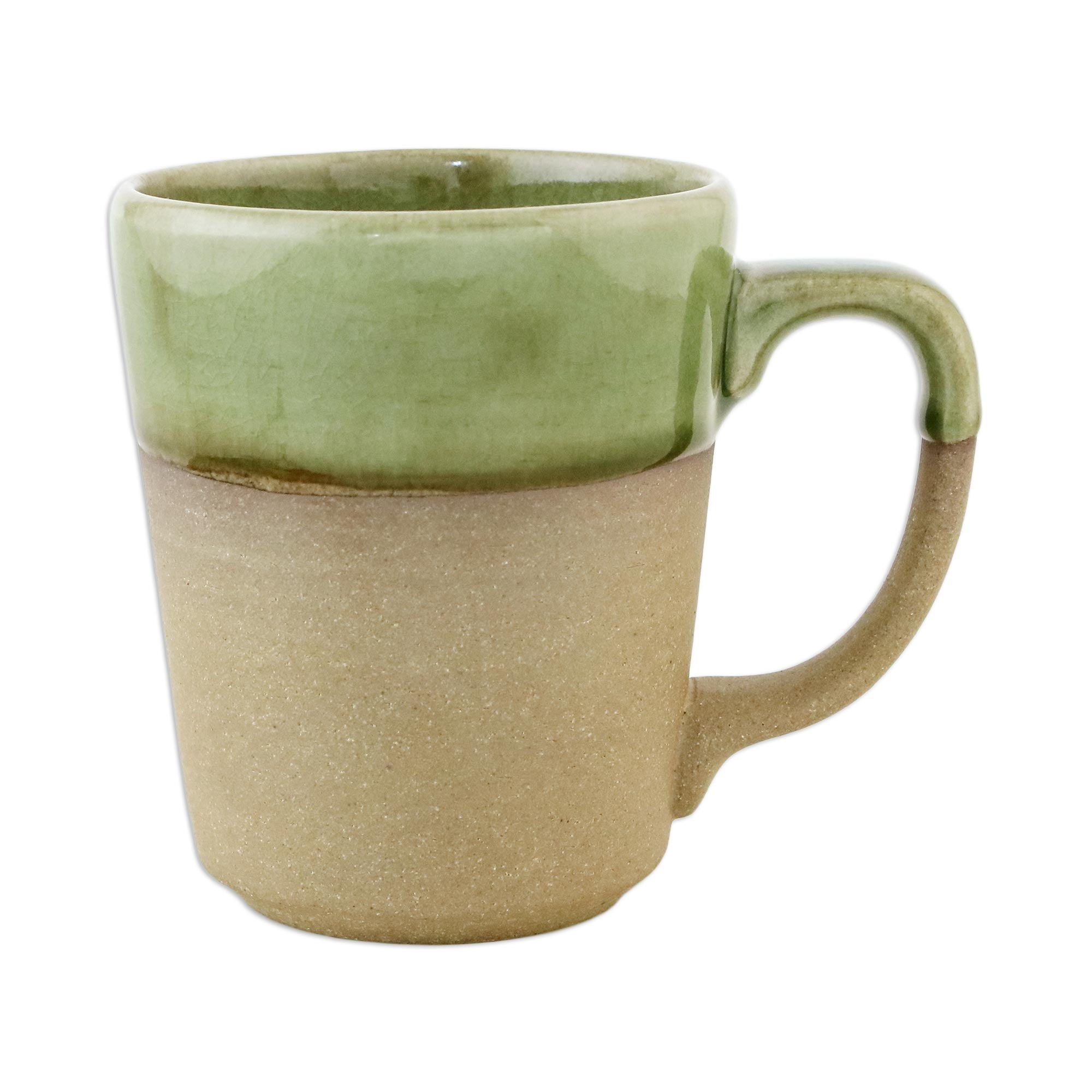 Premium Green Patina Handcrafted Ceramic Mug - Two-Tone Brown & Green