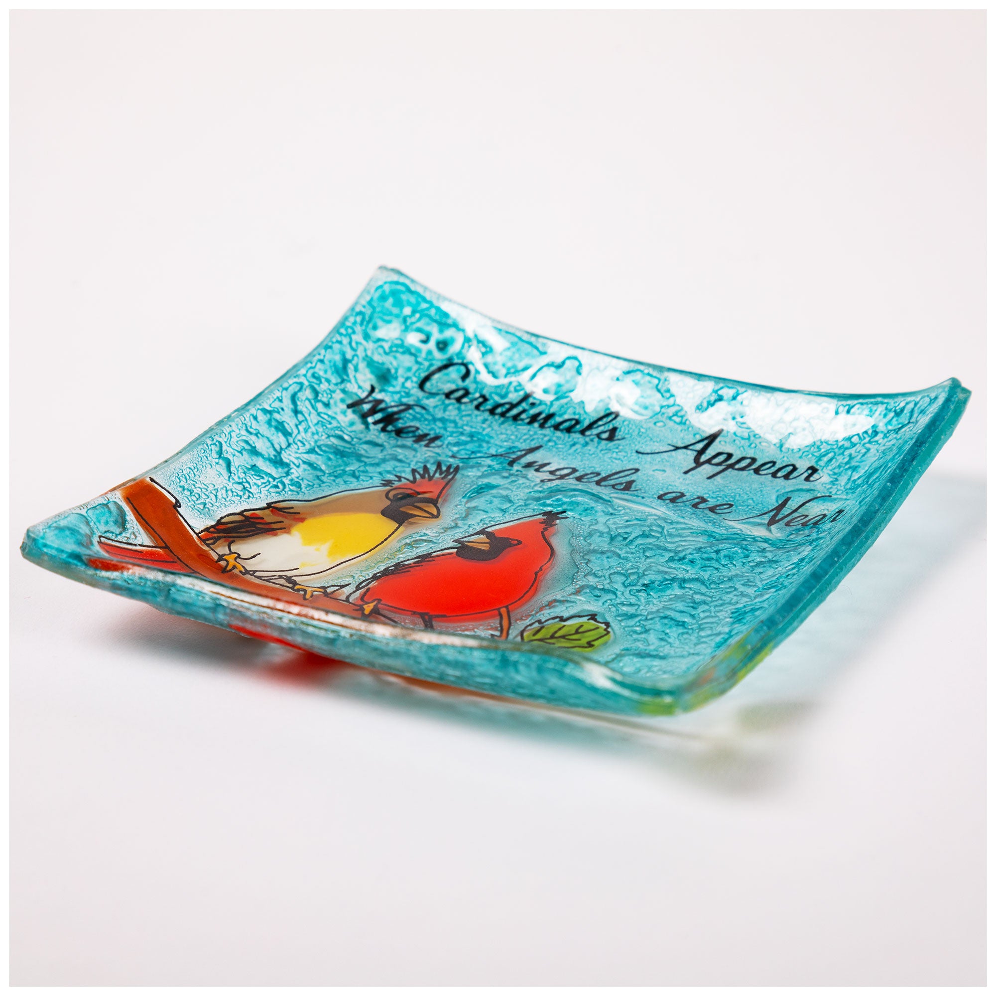 Premium Recycled Glass Jewelry Dish - Hand-Painted Bird Design