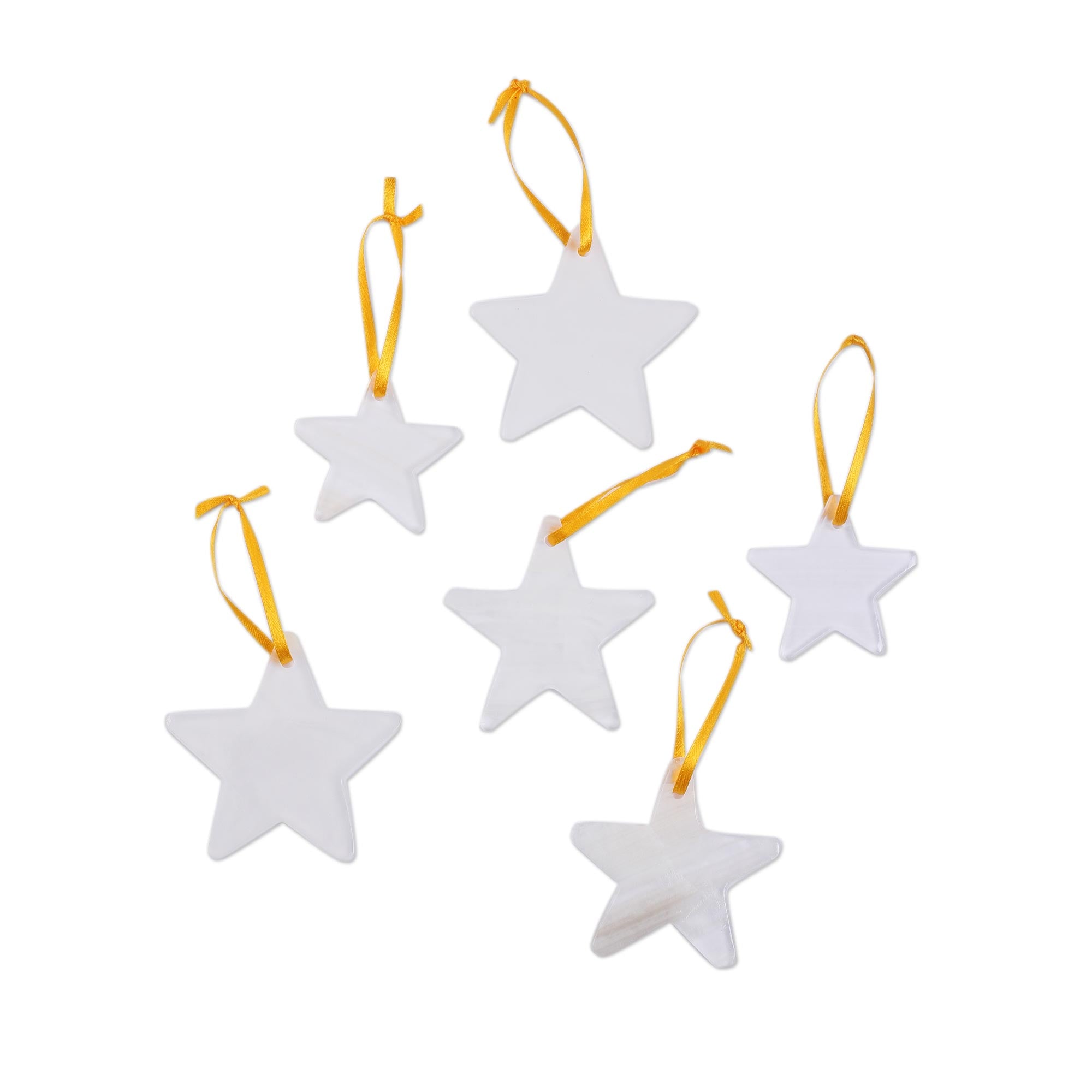 Premium Onyx Nativity Star Hanging Ornaments - Handcrafted Set of 6