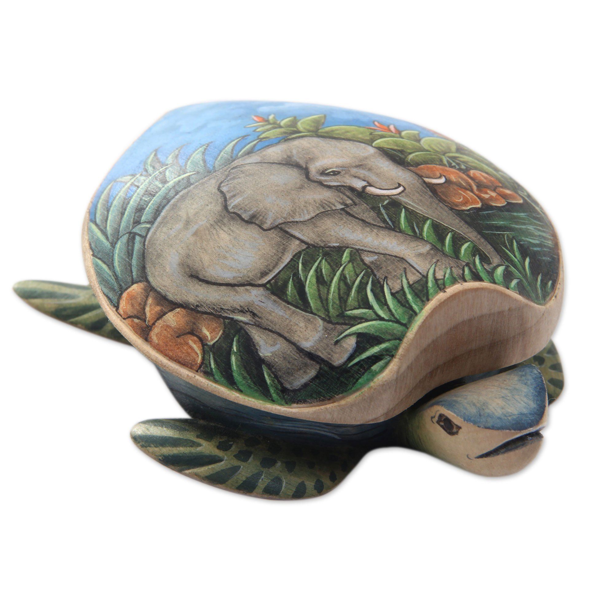Premium Handpainted Crocodile Wood Turtle Jewelry Box - Unique Artisan Craft