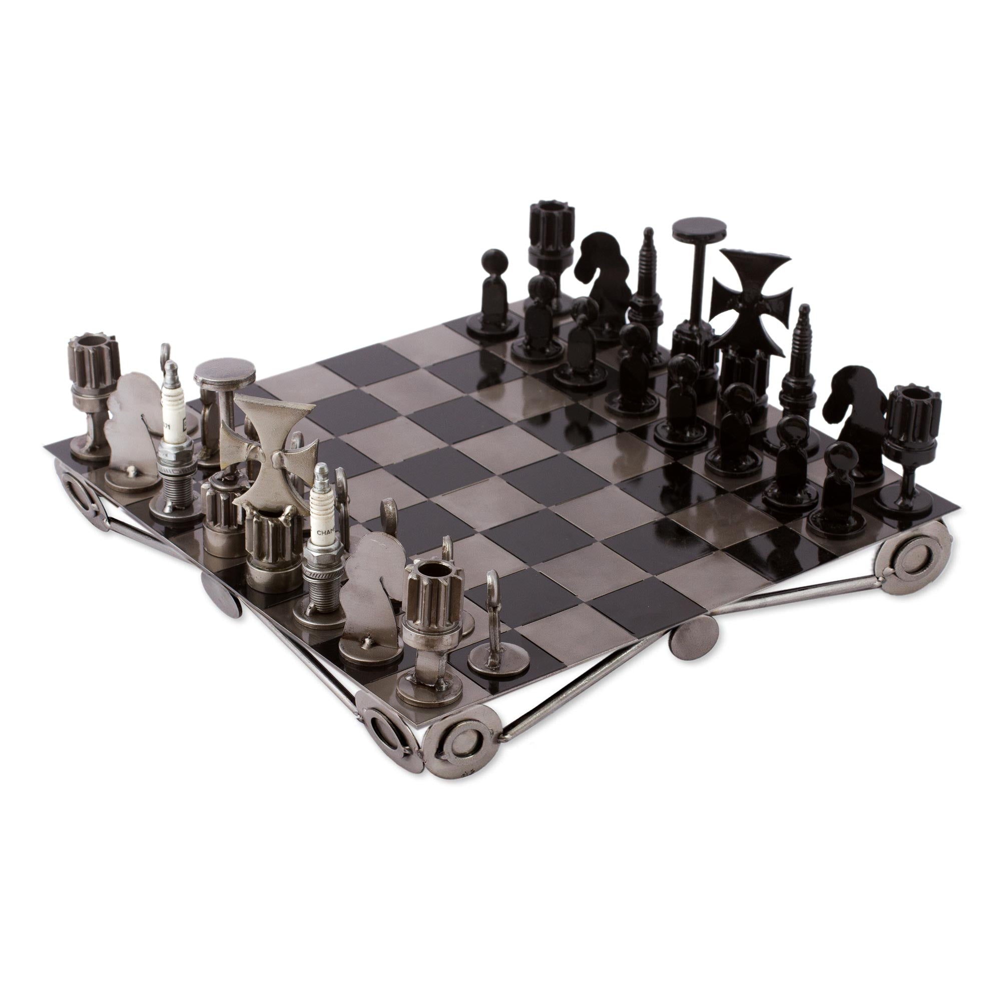 Premium Recycled Metal Chess Set - Handcrafted Artisan Design