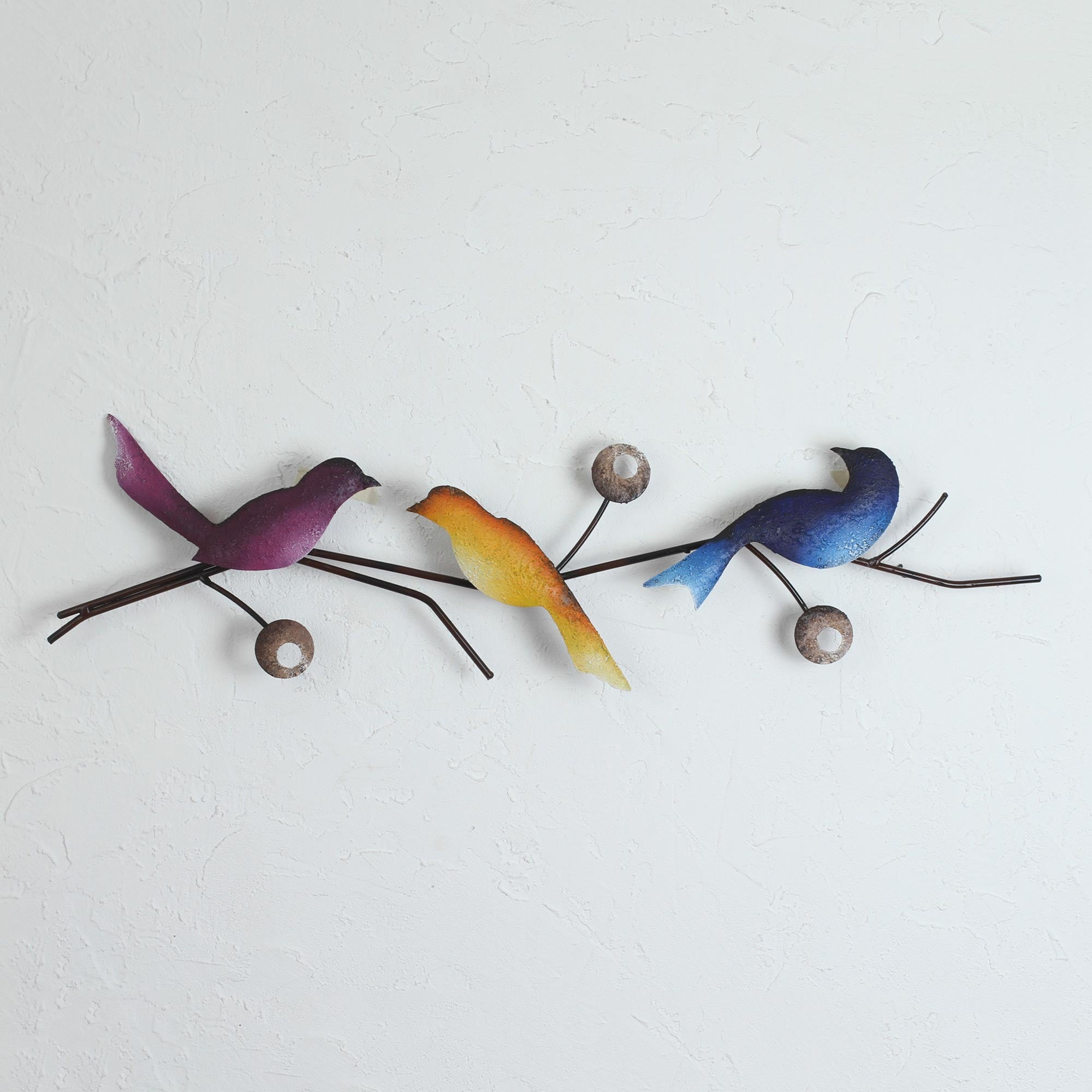Premium Handcrafted Steel Wall Art - Vibrant Singing Bird Trio from Mexico