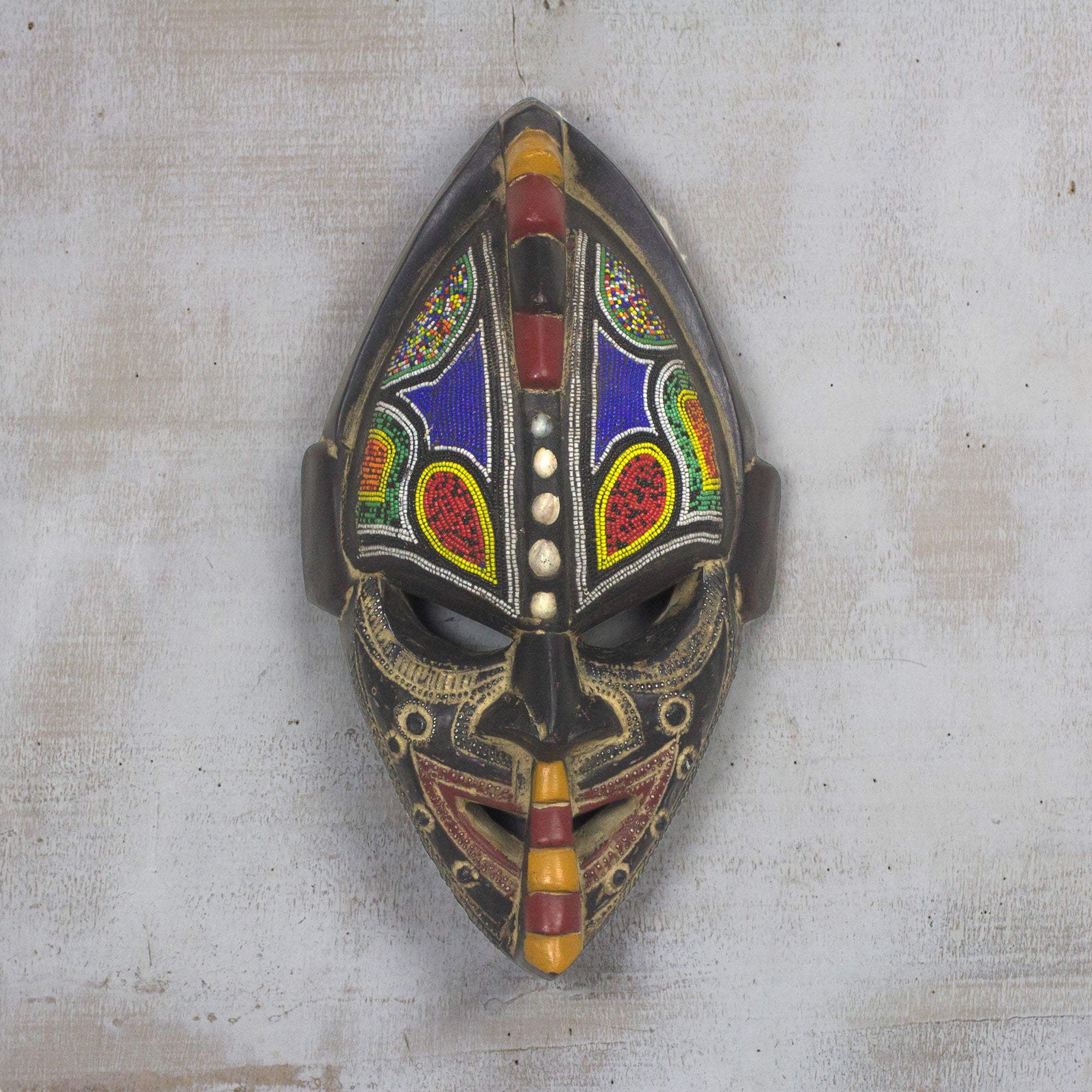 Premium Thamsanqa Hand-Carved African Good Luck Wall Mask – Multi-Color Artisan Decor