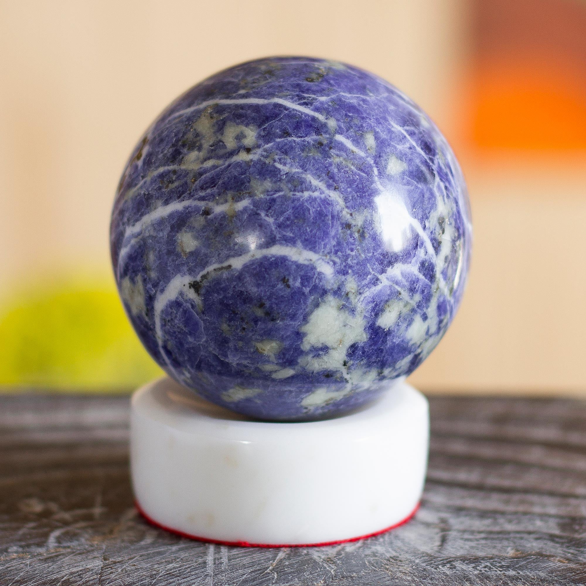 Premium Sodalite Sphere on White Onyx Stand - Natural Gemstone Sculpture