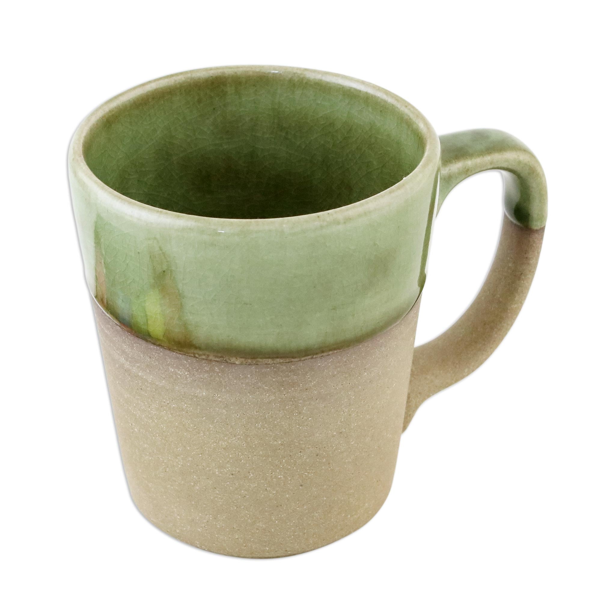 Premium Green Patina Handcrafted Ceramic Mug - Two-Tone Brown & Green