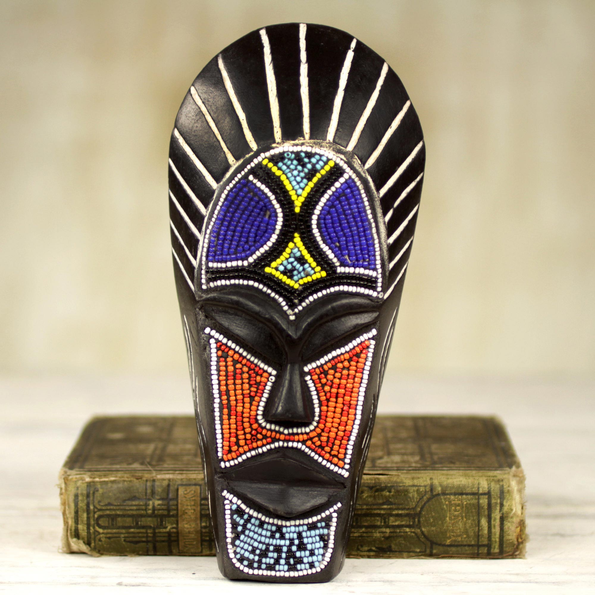 Premium Wangari Warrior African Mask – Handcrafted with Recycled Glass Beads