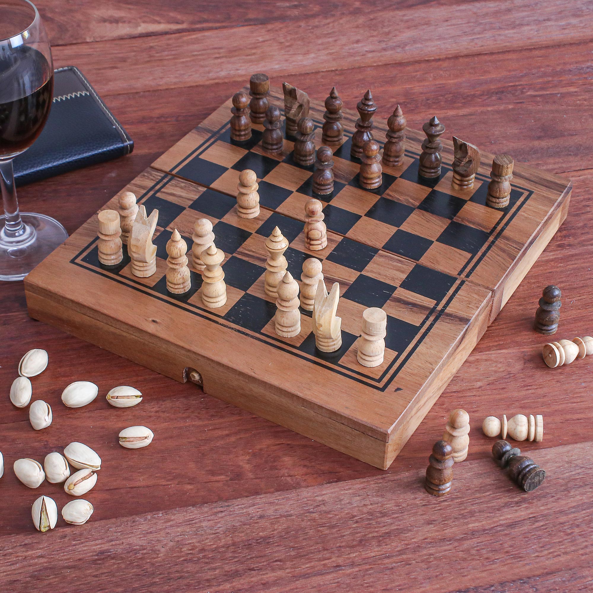 Premium Handmade Raintree Wood Chess & Backgammon Set - Ultimate 2-in-1 Game Board