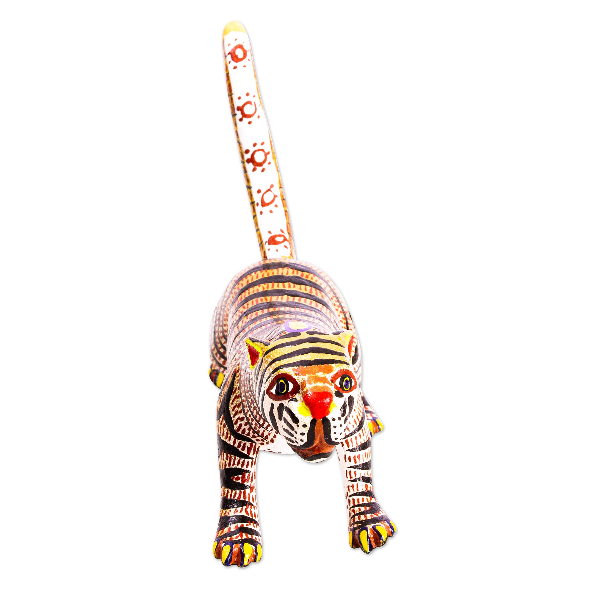 Premium Hand-Carved Cedar Wood Tiger Alebrije Sculpture - Mexican Folk Art Masterpiece
