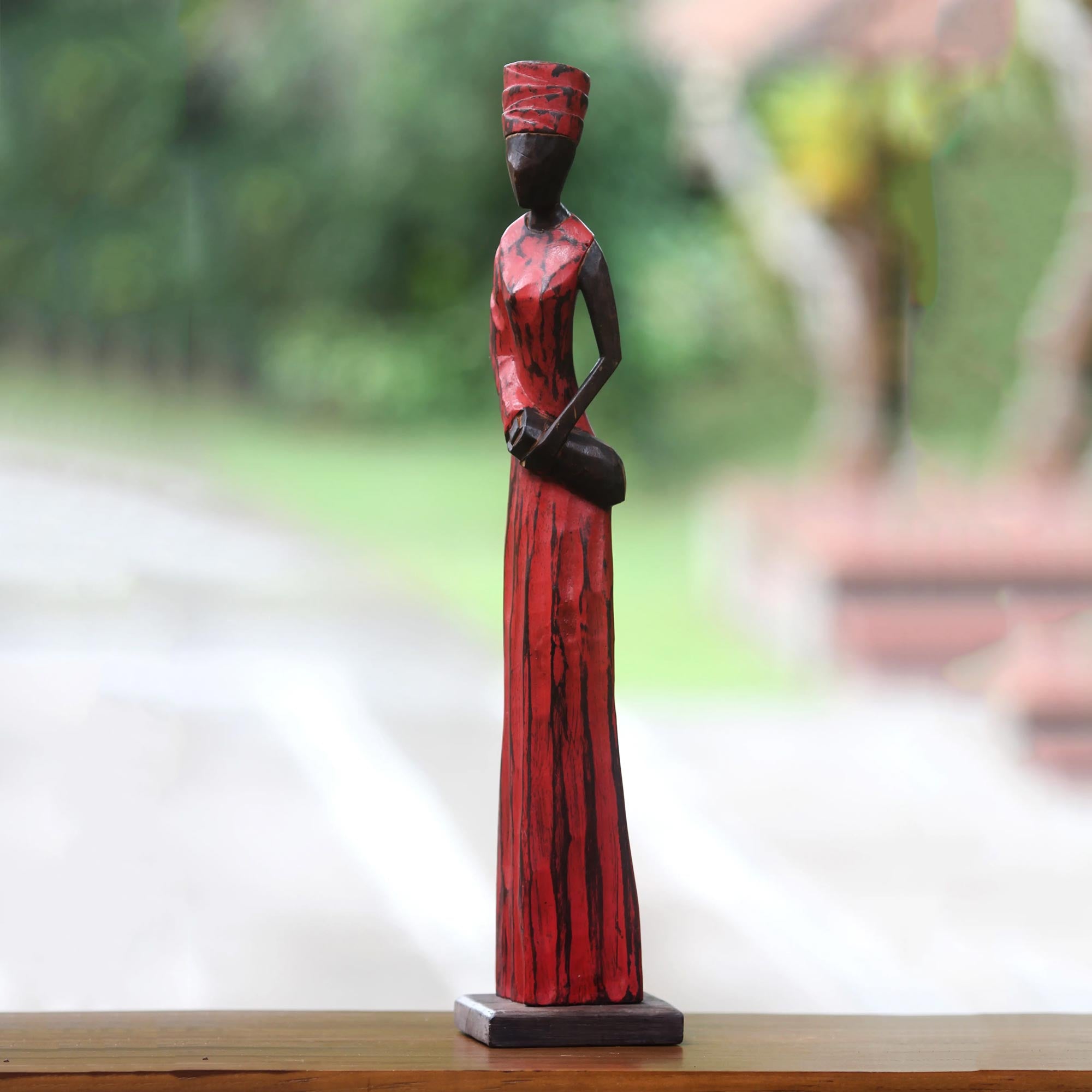 Premium Handcrafted Indonesian Lady Merchant Wood Sculpture - Bali Artisan Masterpiece