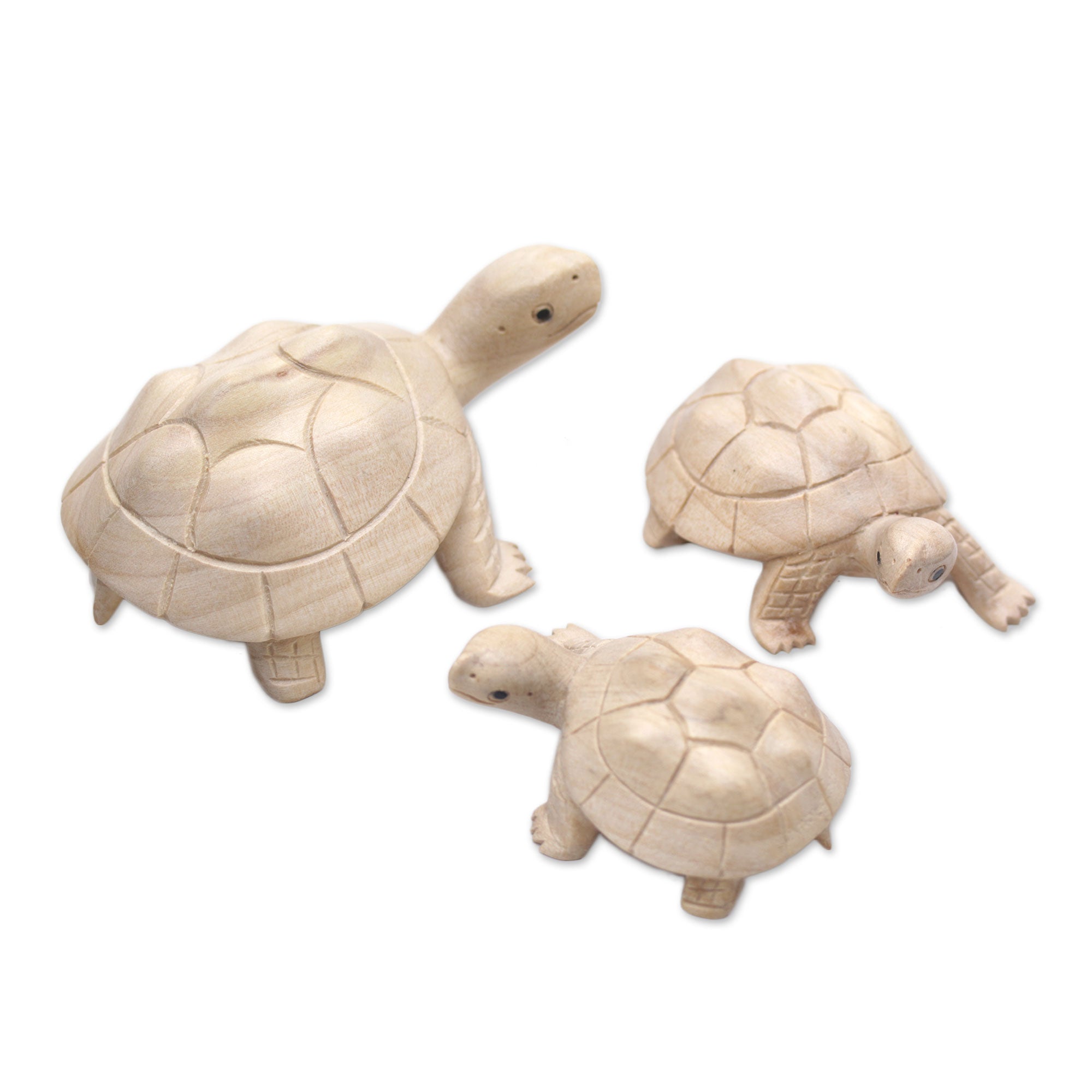 Premium Hand-Carved Terrapin Turtle Trio Statuettes from Bali