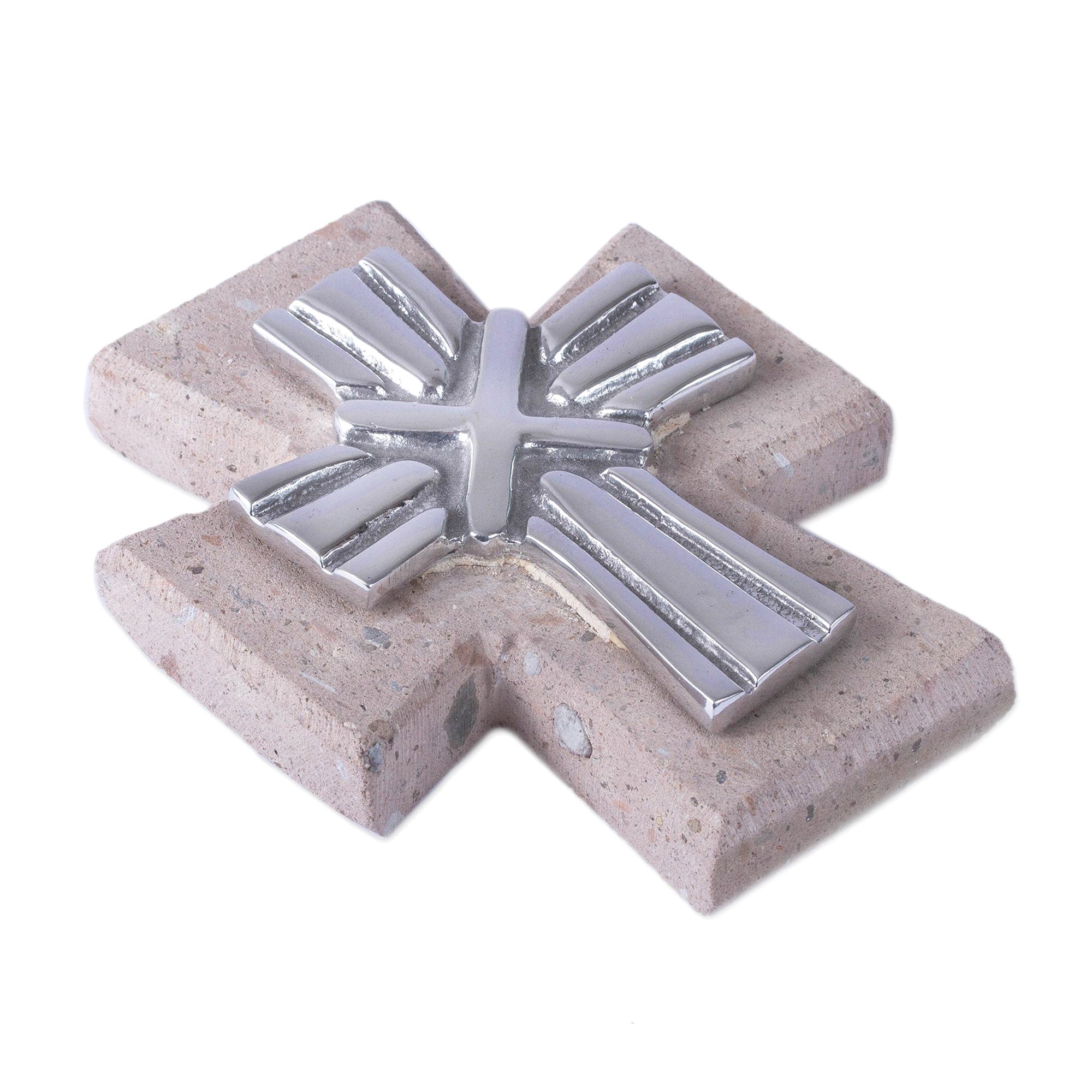Premium Strapped Cross Wall Art: Pewter & Reclaimed Stone from Mexico