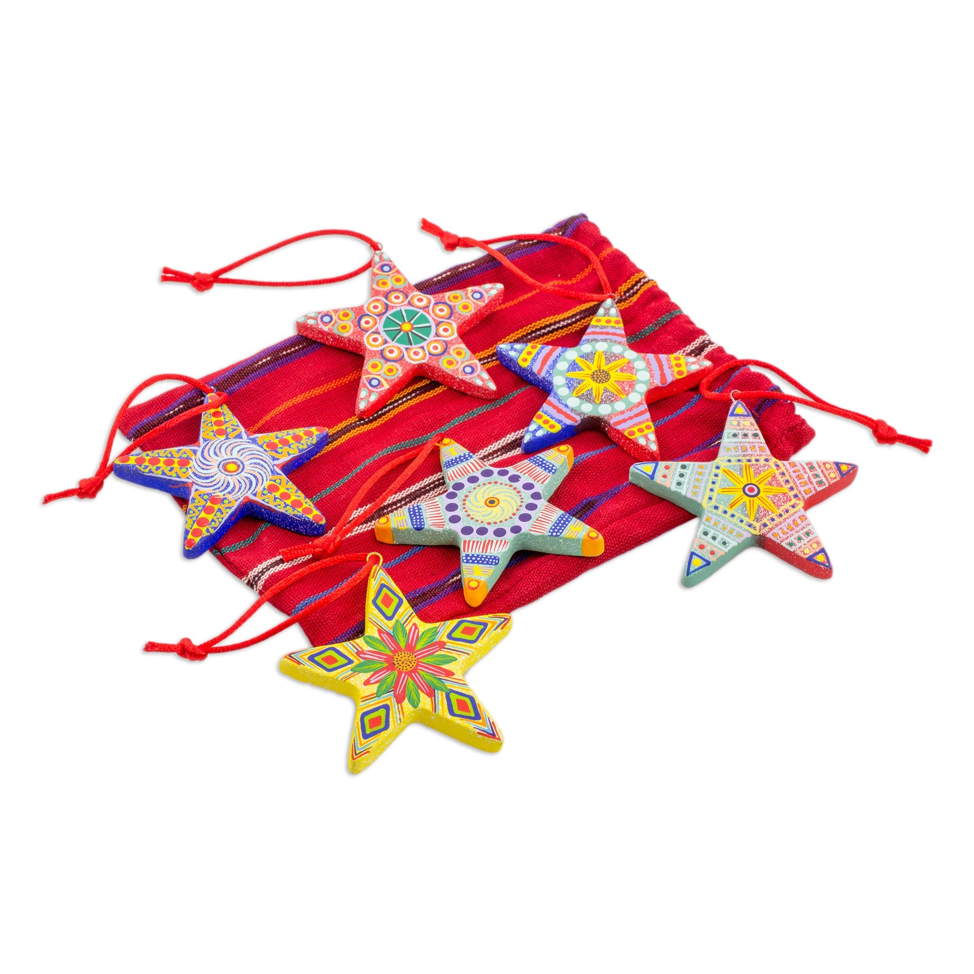 Premium Hand-Painted Christmas Star Ceramic Ornament Set - Set of 6