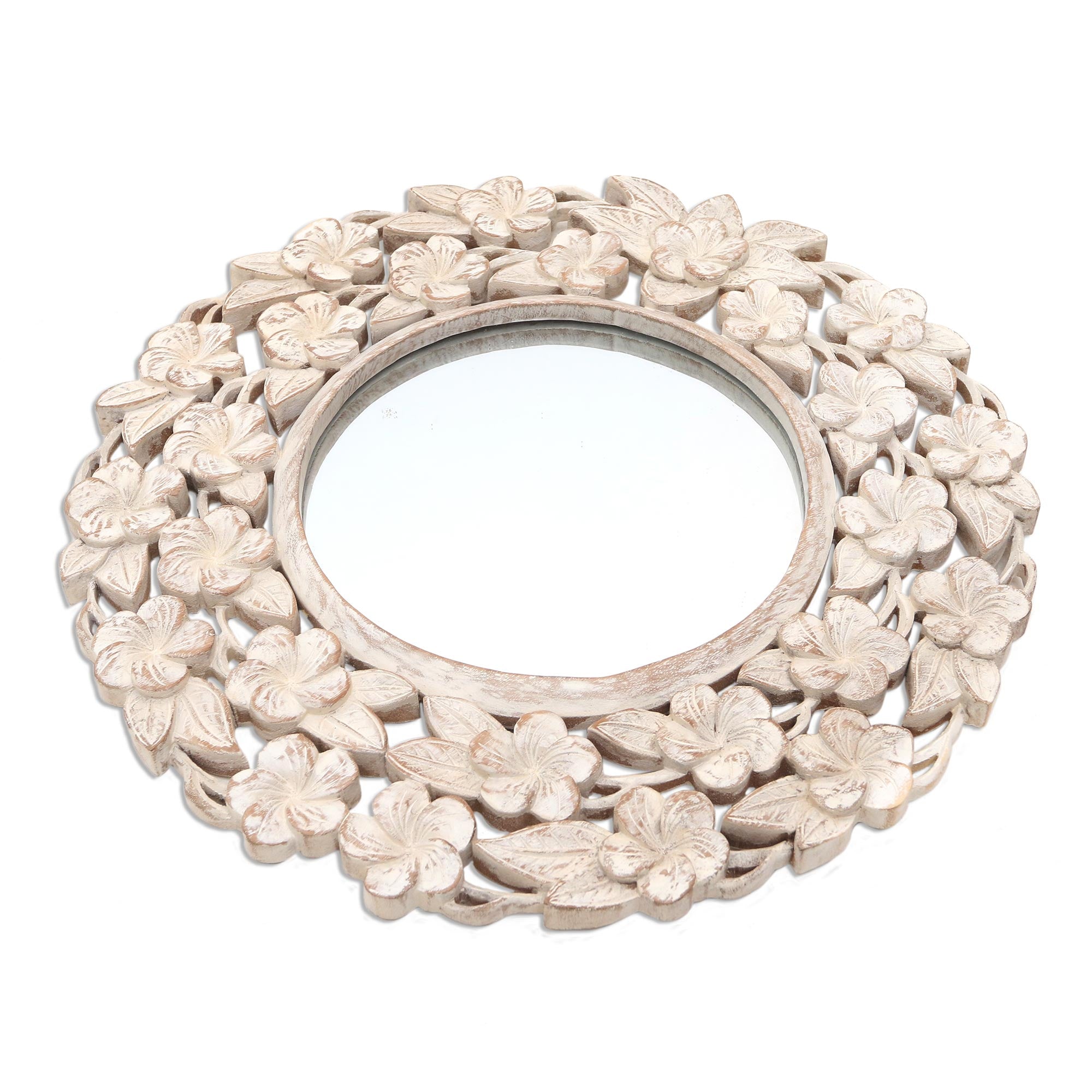 Premium Shabby Chic Floral Wall Mirror - Handcrafted Suar Wood Design