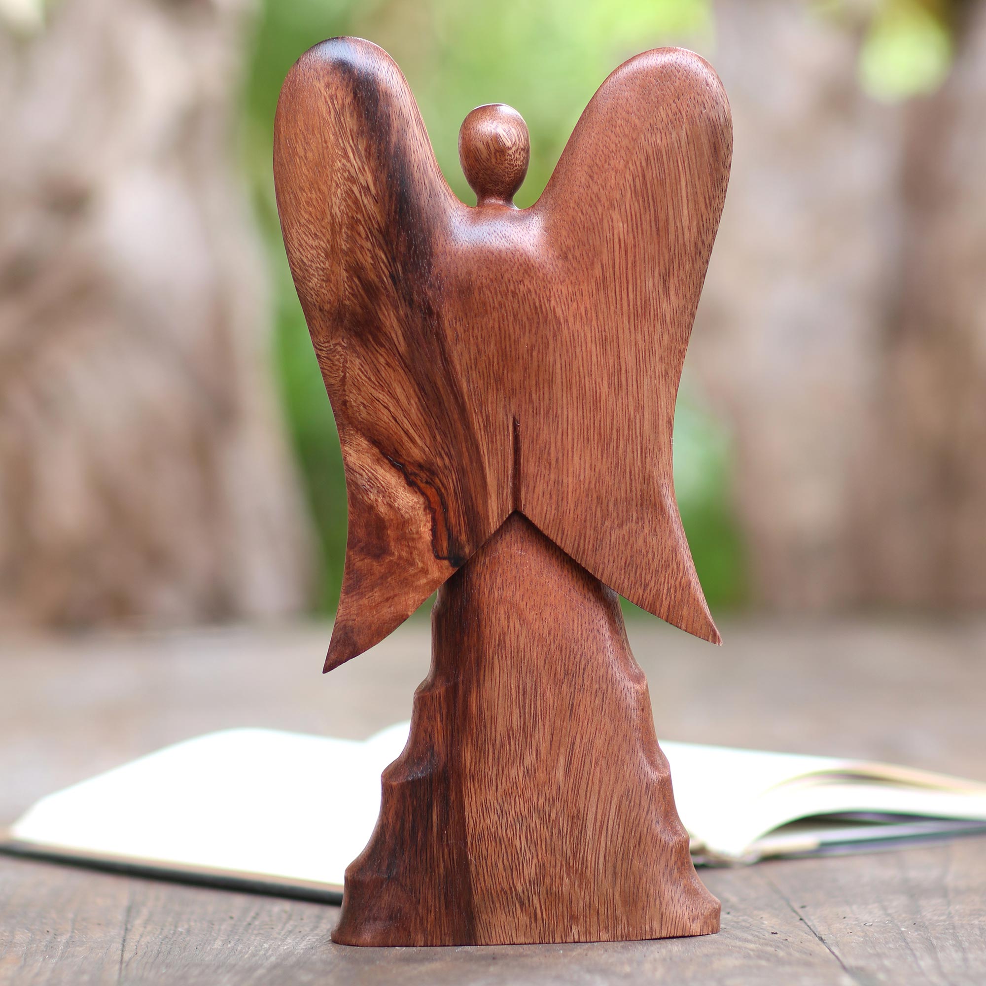 Premium Hand-Carved Suar Wood Angel Statuette by Nyoman Sudiana