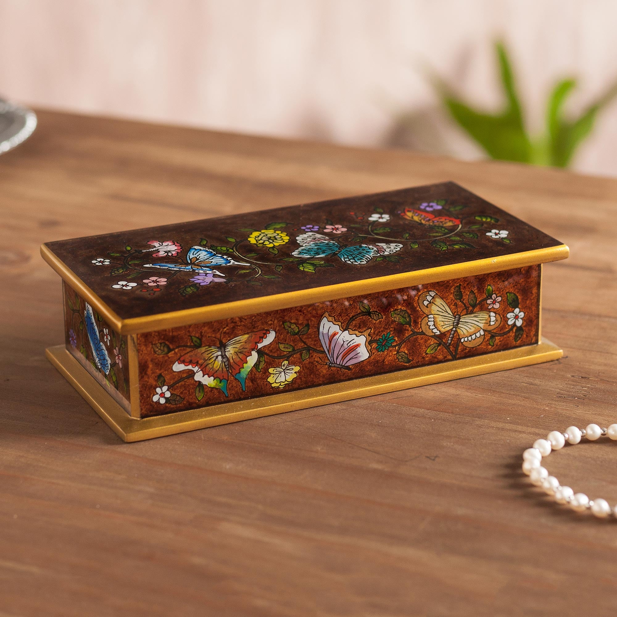 Premium Sepia Glass Butterfly Box - Handcrafted Wooden Storage