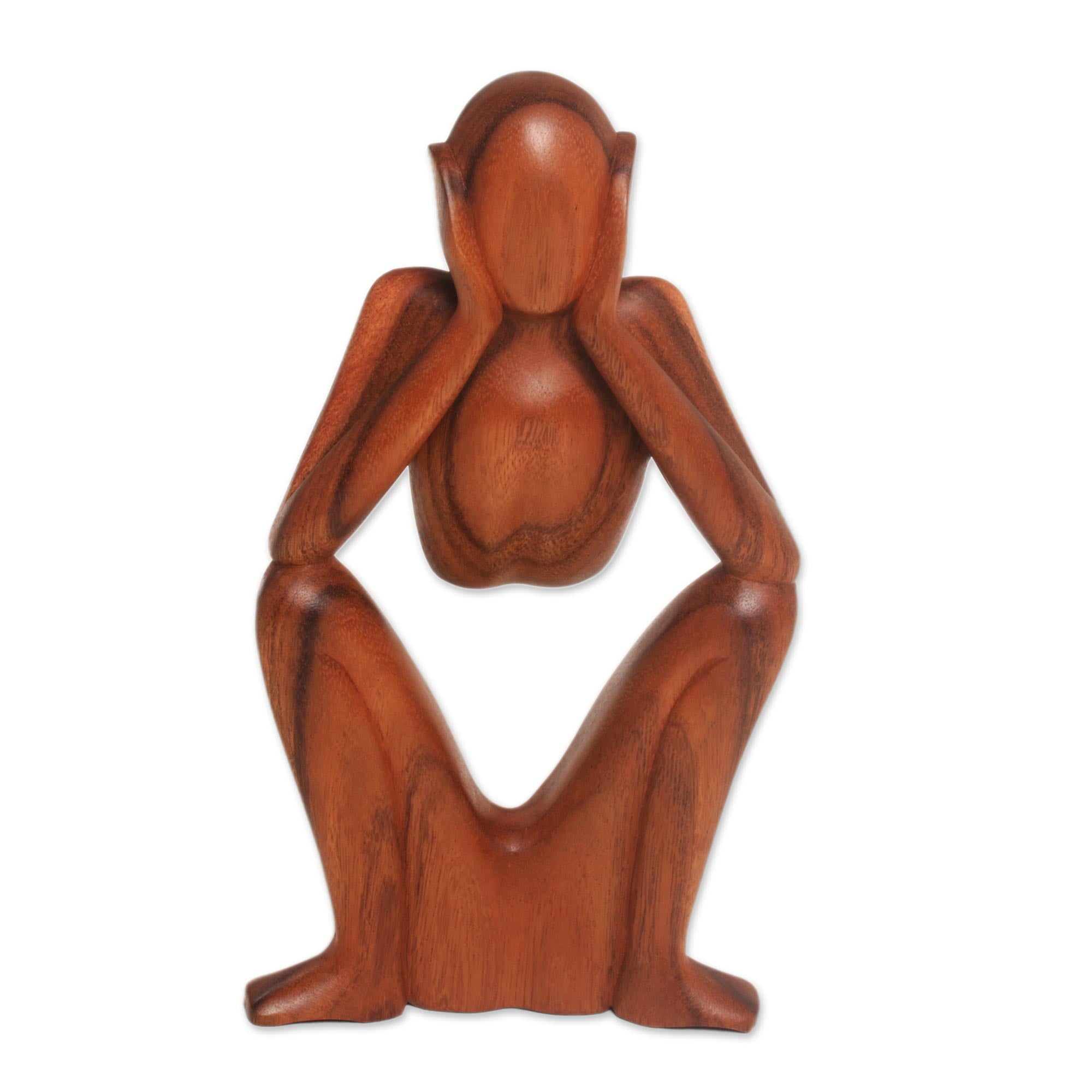 Premium Suar Wood Sculpture: The Bored Figure - Handcrafted Art Piece