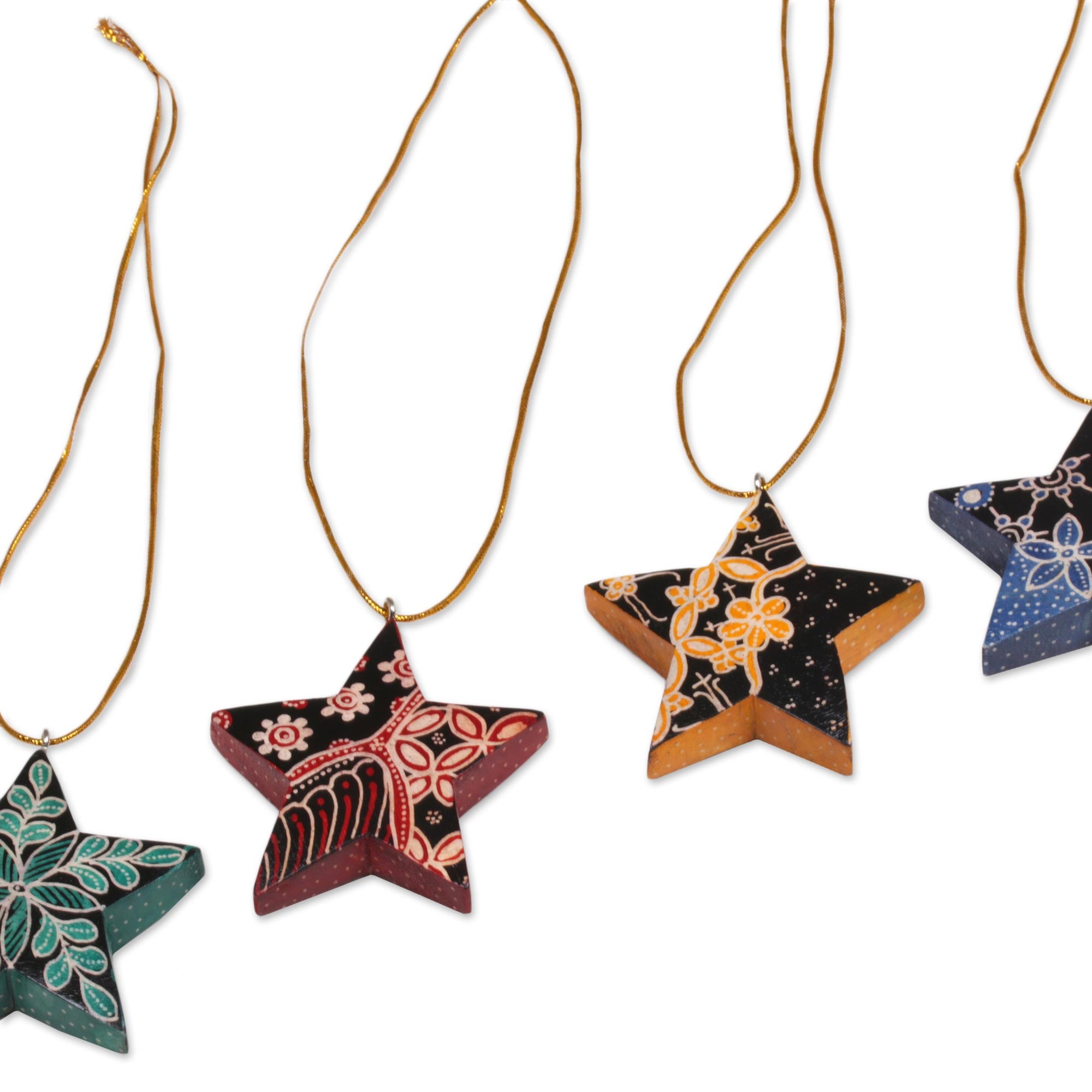 Premium Bali Stars: Handcrafted Batik Wood Star Ornaments Set by Balinese Artisans
