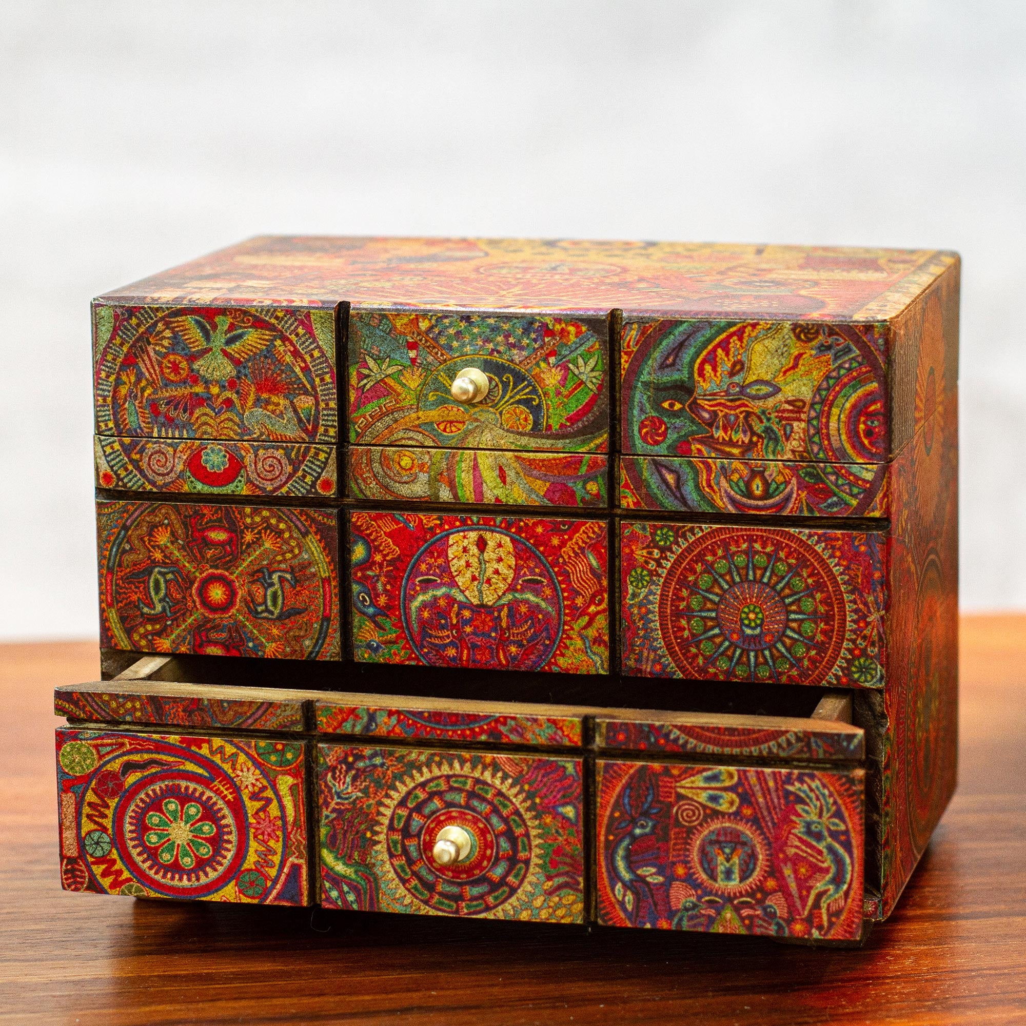 Premium Huichol Portal Multicolor Decoupage Jewelry Box – Handcrafted Mexican Artistry