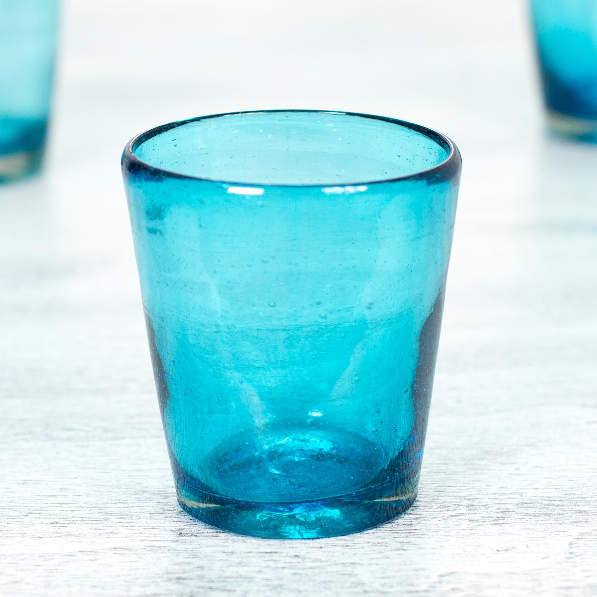 Premium Aquamarine Bubbles Set - Handcrafted 10 oz Juice Glasses