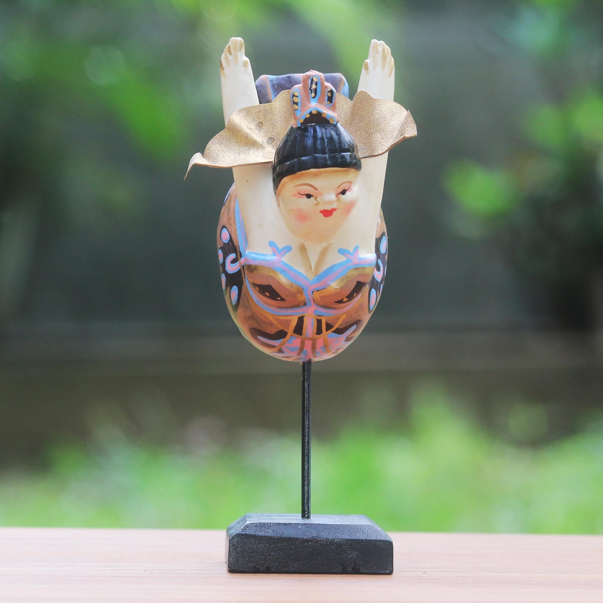 Premium Hand-Carved Peach Flying Lady Sculpture - Beige Albesia Wood Art from Indonesia