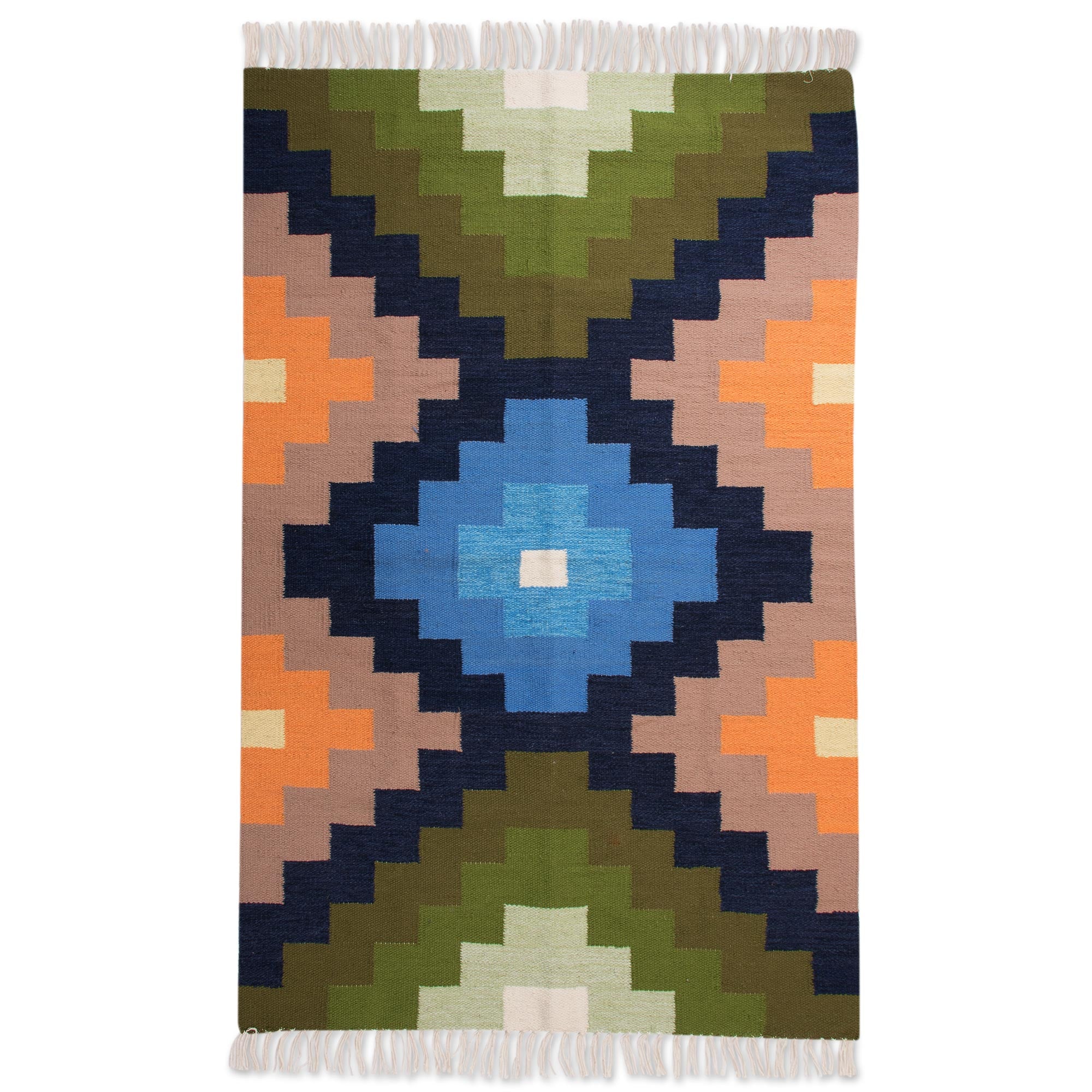 Premium Handwoven Chakana Geometric Wool Rug - Authentic Peruvian Craftsmanship (4x6)