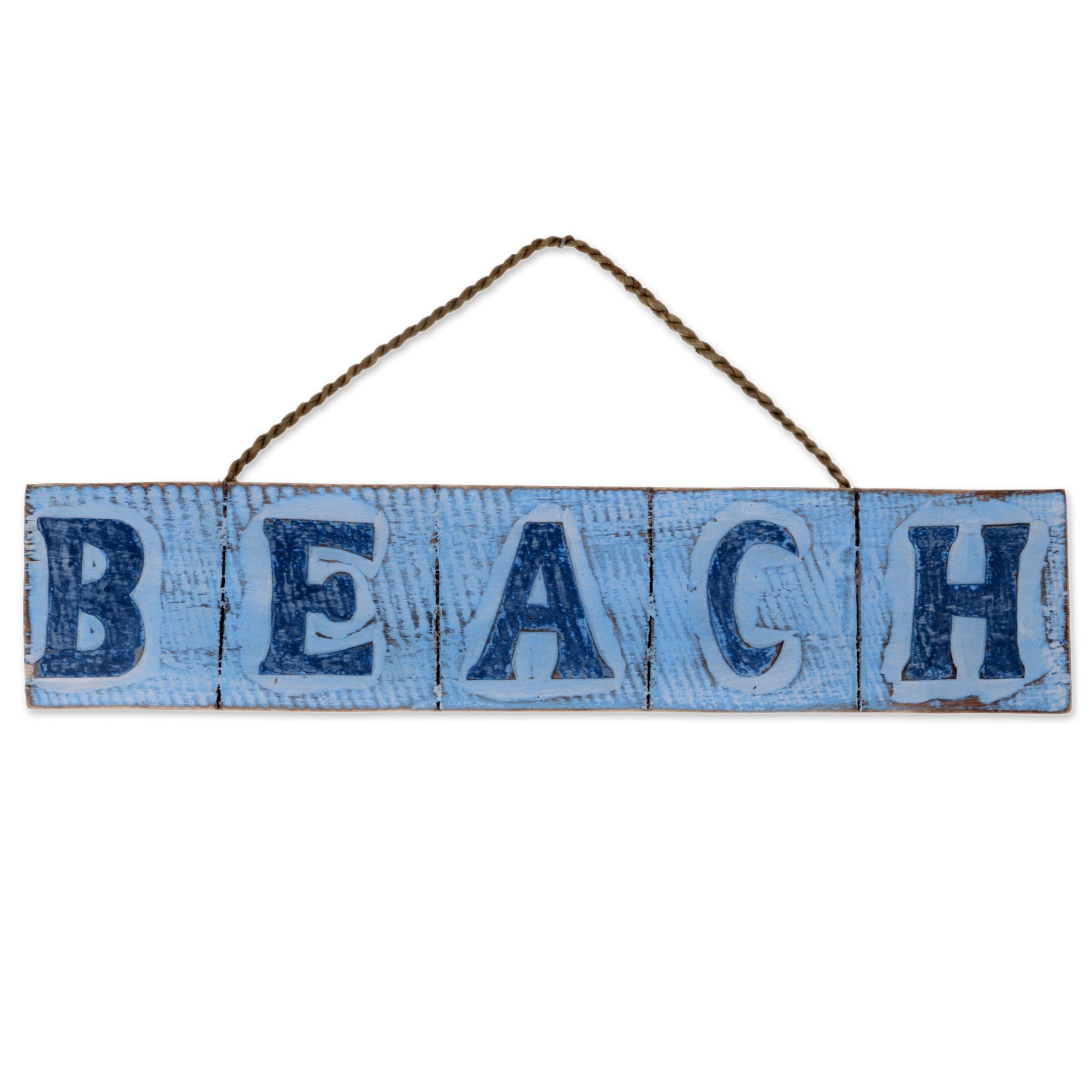 Premium Hand-Carved Beach Wood Sign - Sky Blue, Rustic Wall Decor