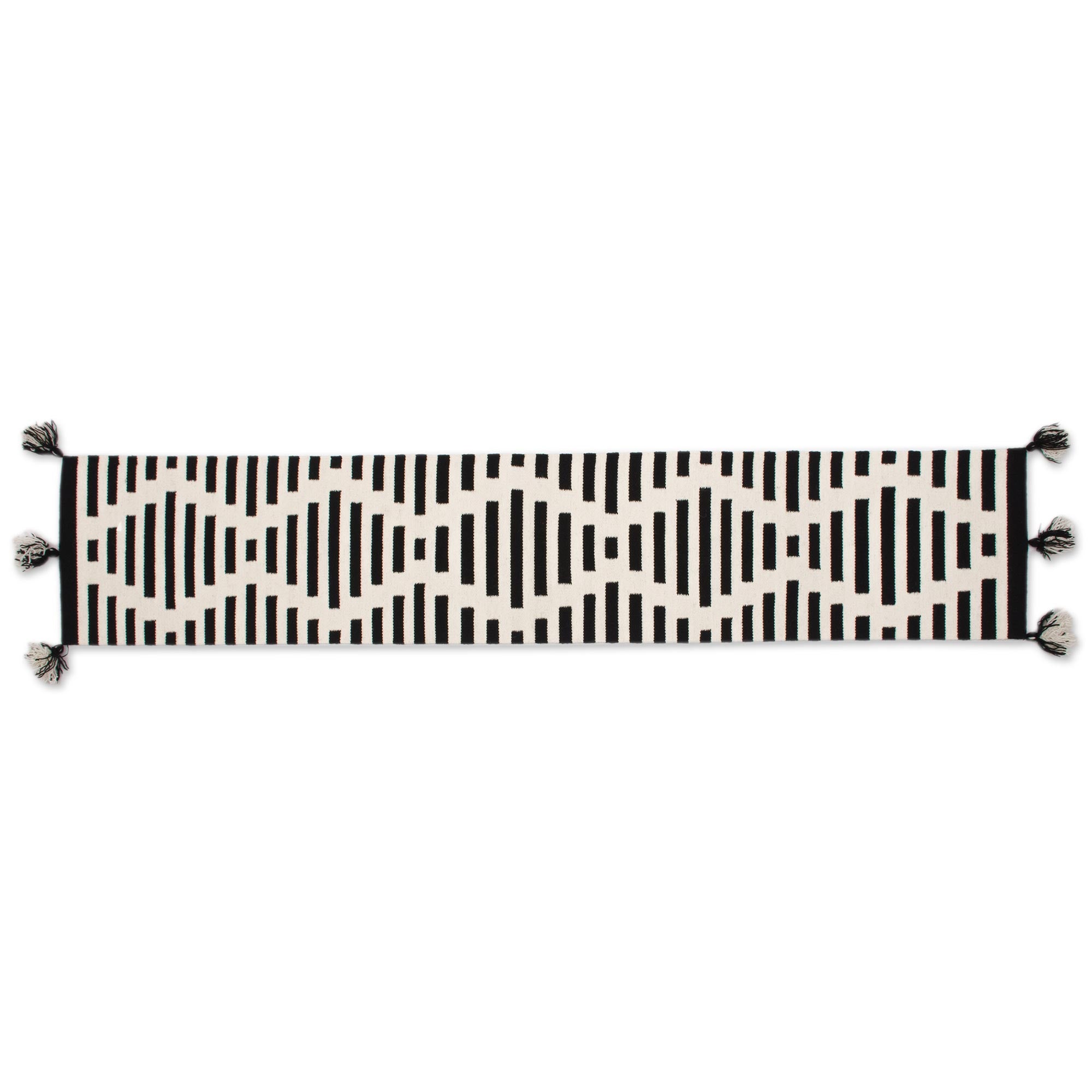 Premium Diamond Illusion Wool Table Runner - Black & Antique White