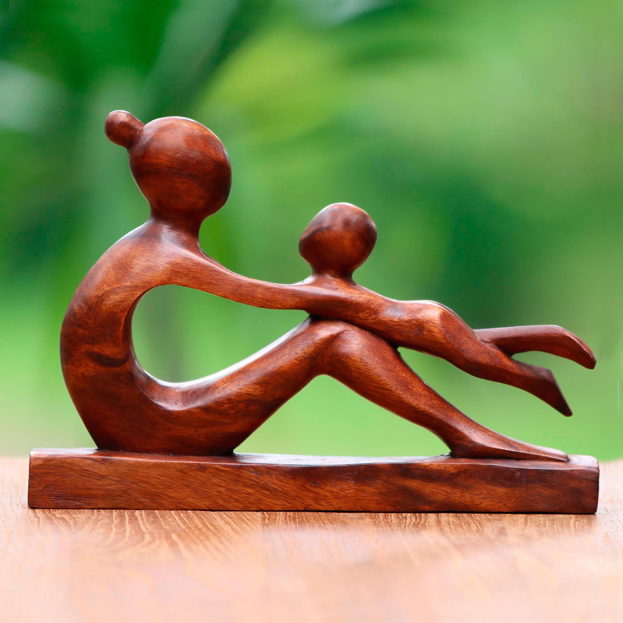Premium Hand-Carved Mother & Child Wood Sculpture