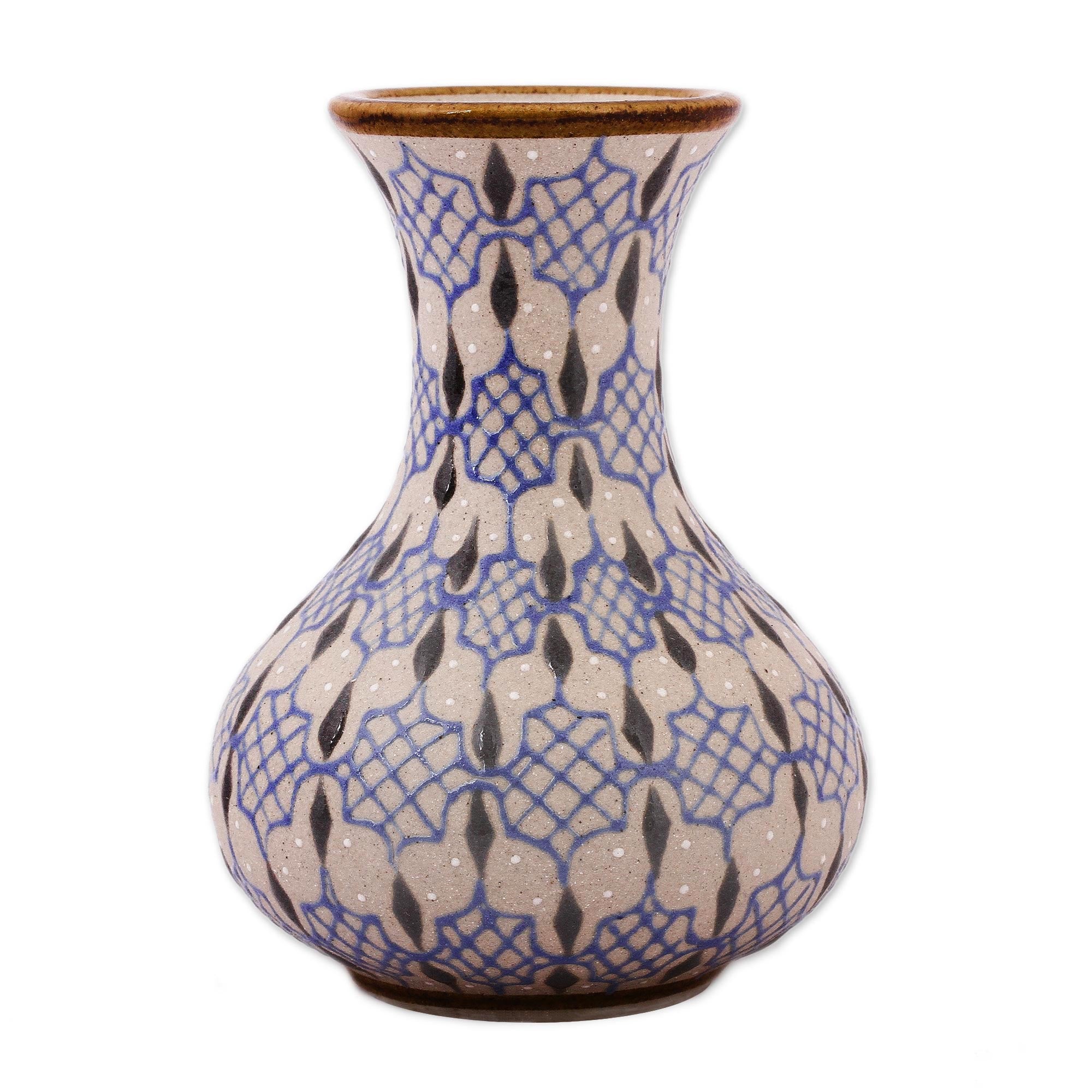 Premium Handcrafted Talavera Ceramic Vase - Blue & Grey Artisan Design