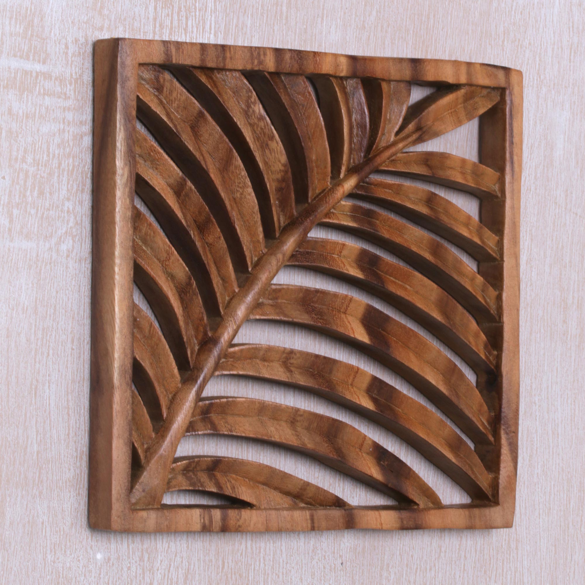 Premium Tropical Vibes Hand-Carved Suar Wood Wall Art Panel