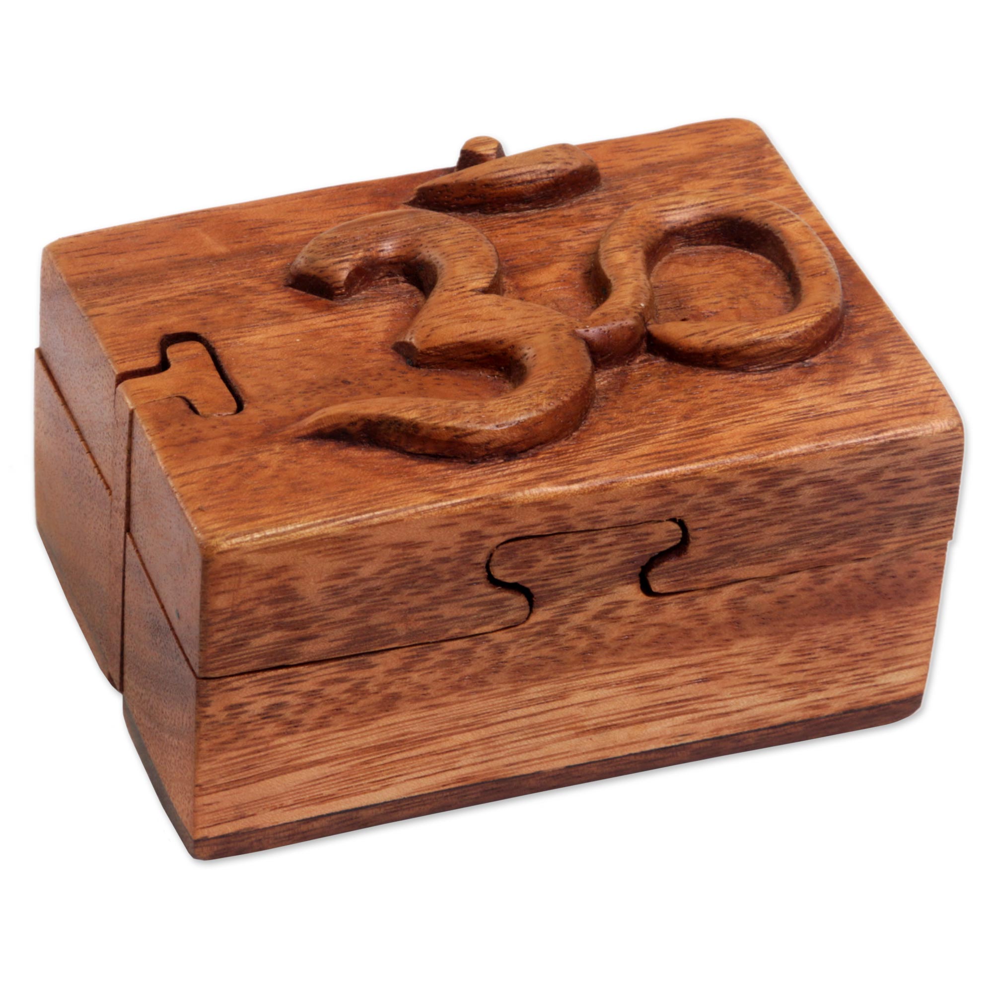 Premium Om Protector Handcrafted Wood Puzzle Box with Om Symbol - Indonesian Artisan Craft