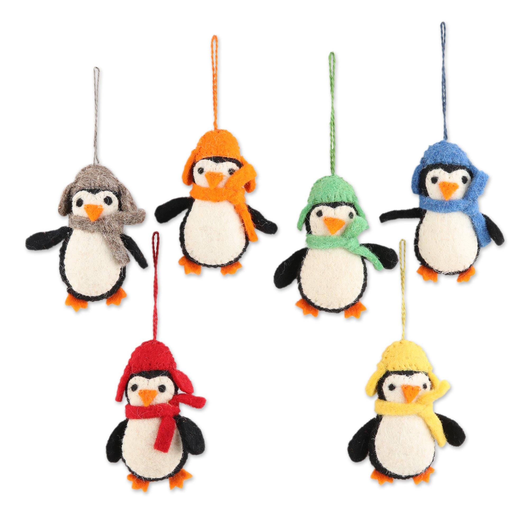 Premium Handmade Felted Wool Penguin Ornaments - Cozy Winter Set of 6