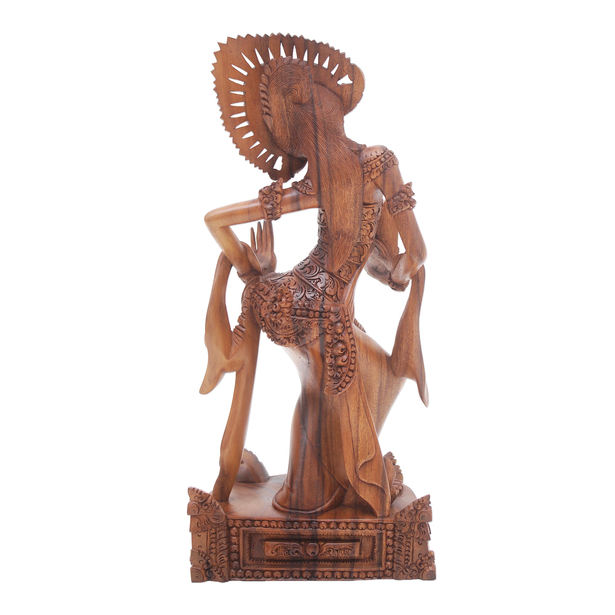 Premium Hand-Carved Suar Wood Janger Dancer Sculpture - Exquisite Balinese Art