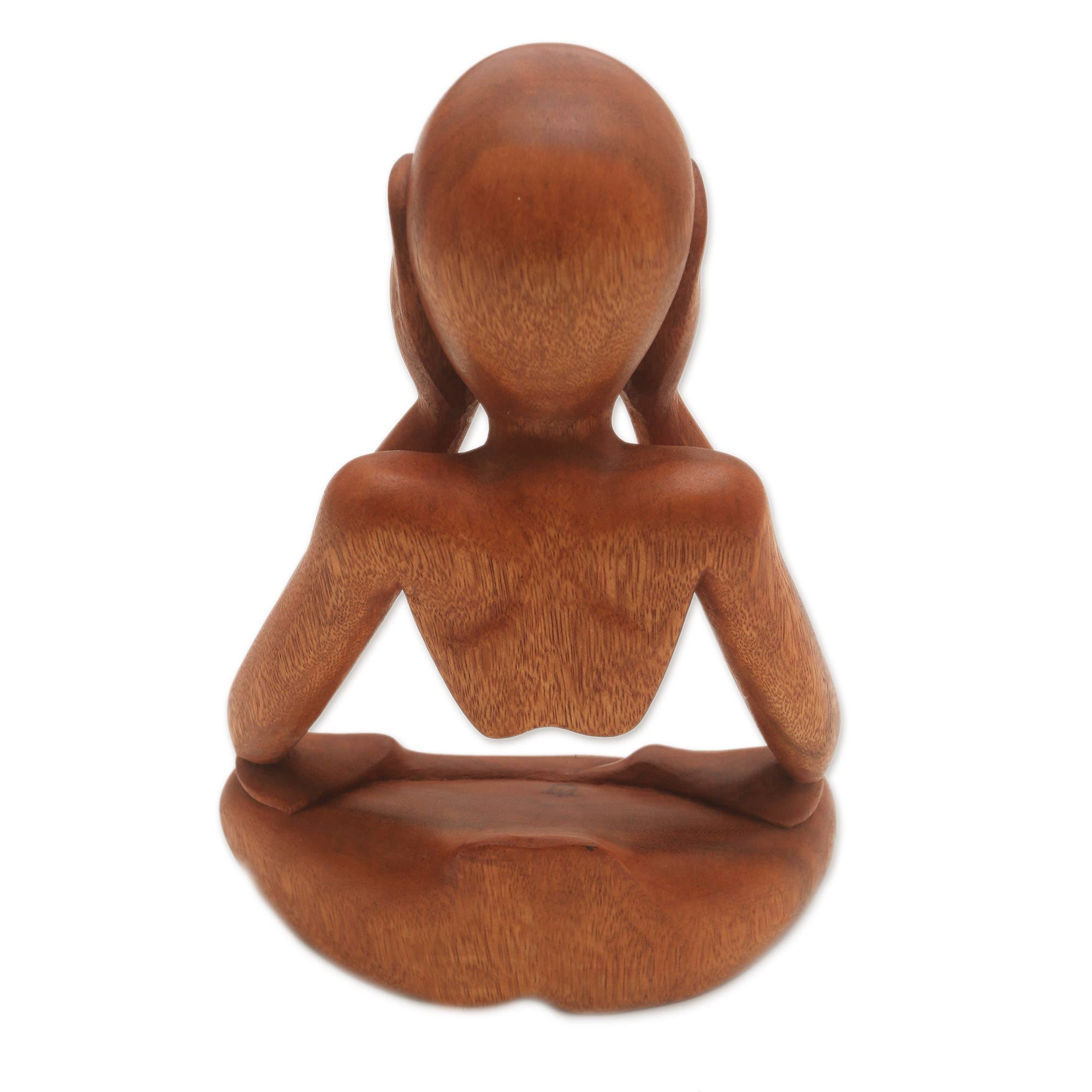 Premium Hand-Carved Abstract Suar Wood Sculpture - Thoughtful Art Piece from Indonesia