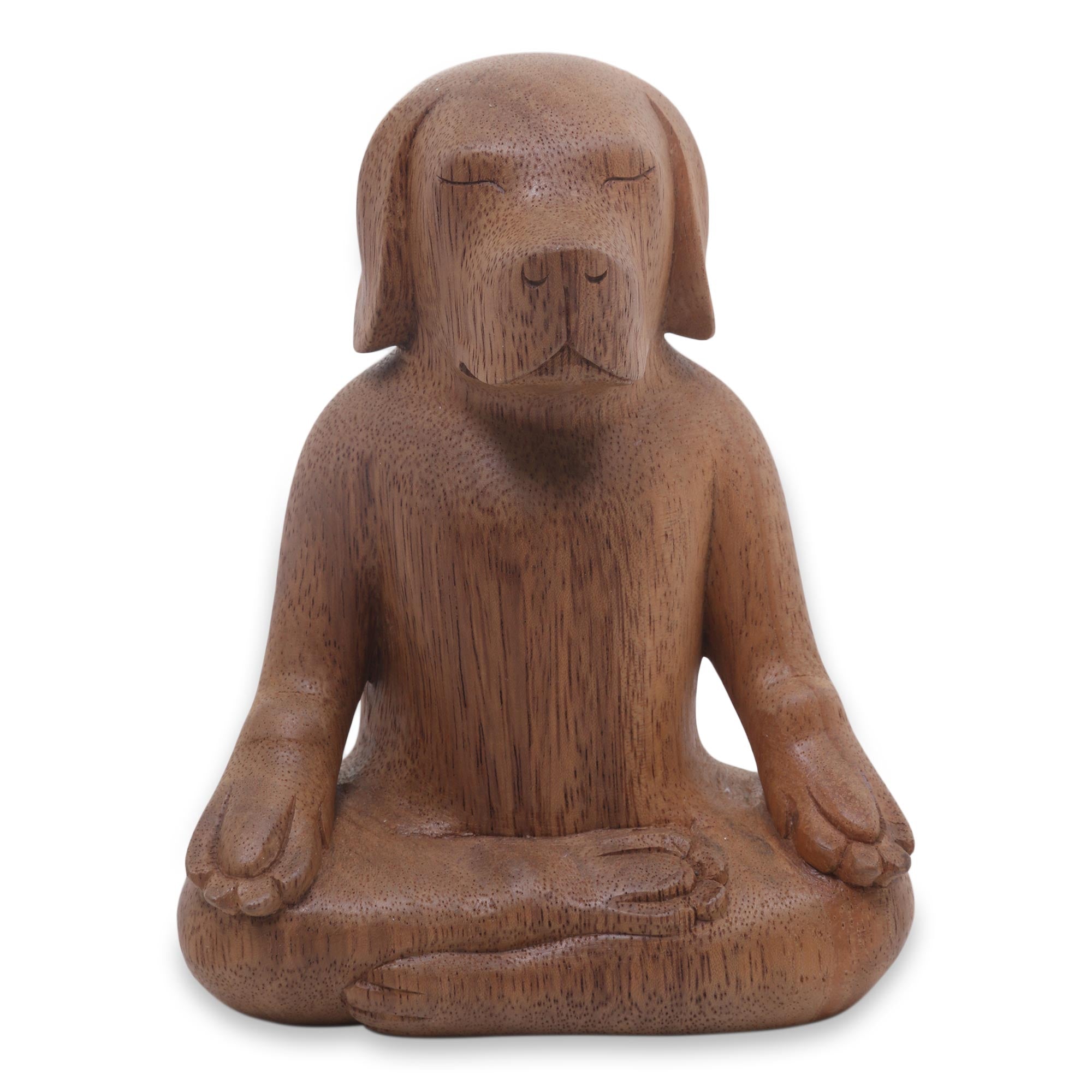 Premium Hand-Carved Yoga Beagle Sculpture in Suar Wood