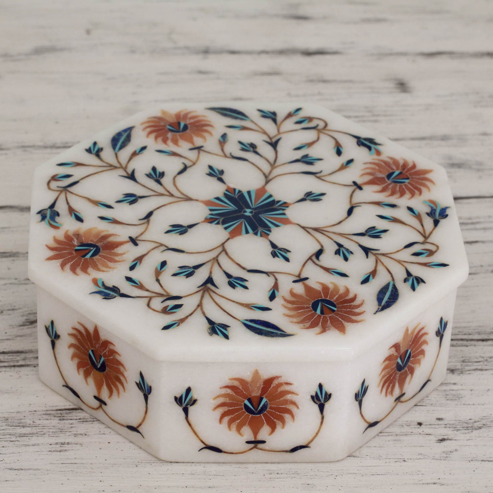 Premium Handcrafted Sunflower Marble Jewelry Box with Floral Inlay
