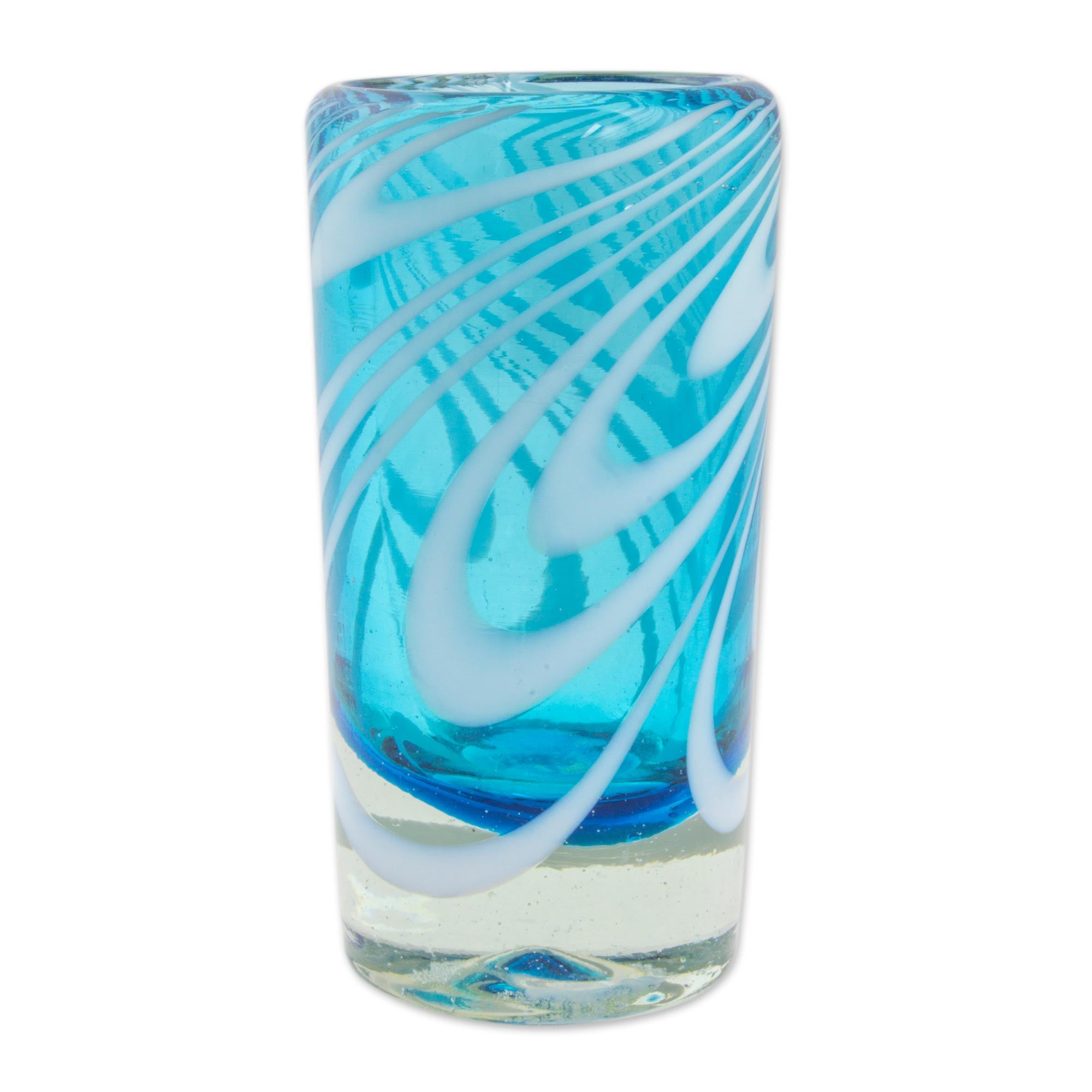 Premium Whirling Aquamarine Hand-Blown Shot Glasses - Set of 6 | Mexican Artisan Craft