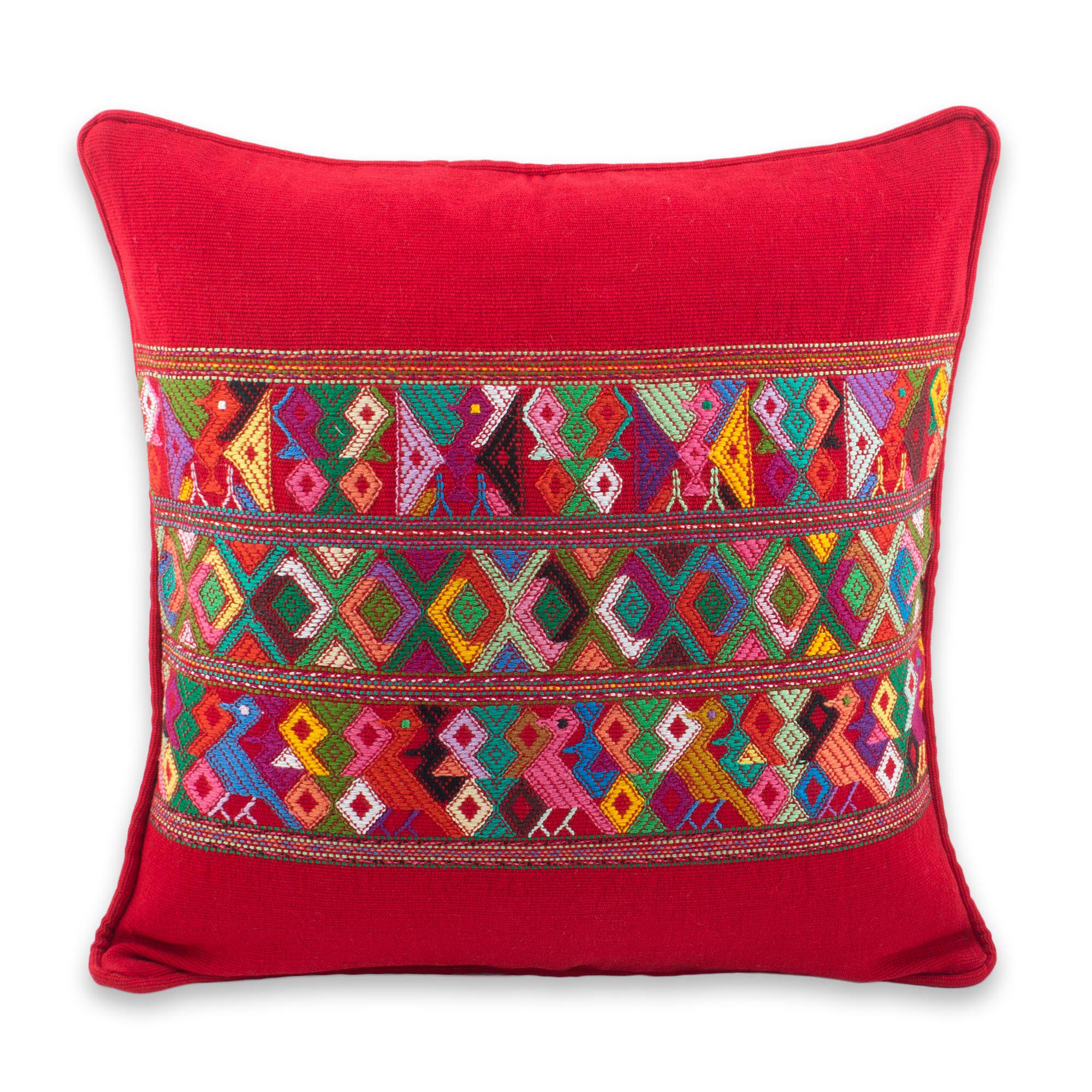 Premium Red Quiche Birds Handwoven Cotton Cushion Cover