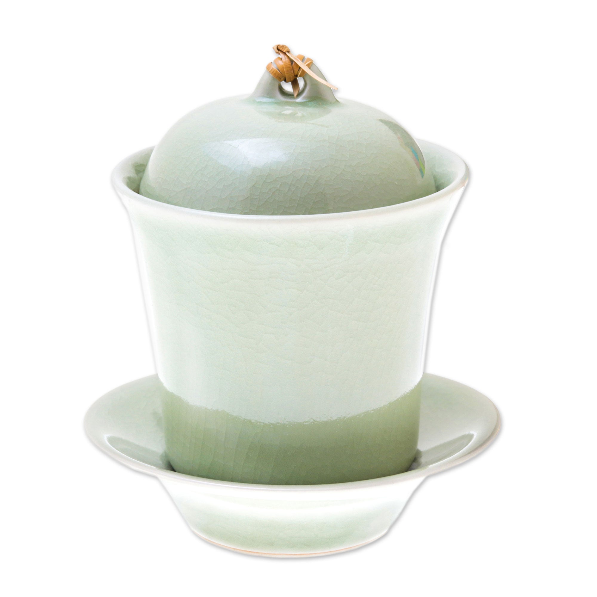 Premium Handcrafted Celadon Green Ceramic Soup Set with Lid & Saucer