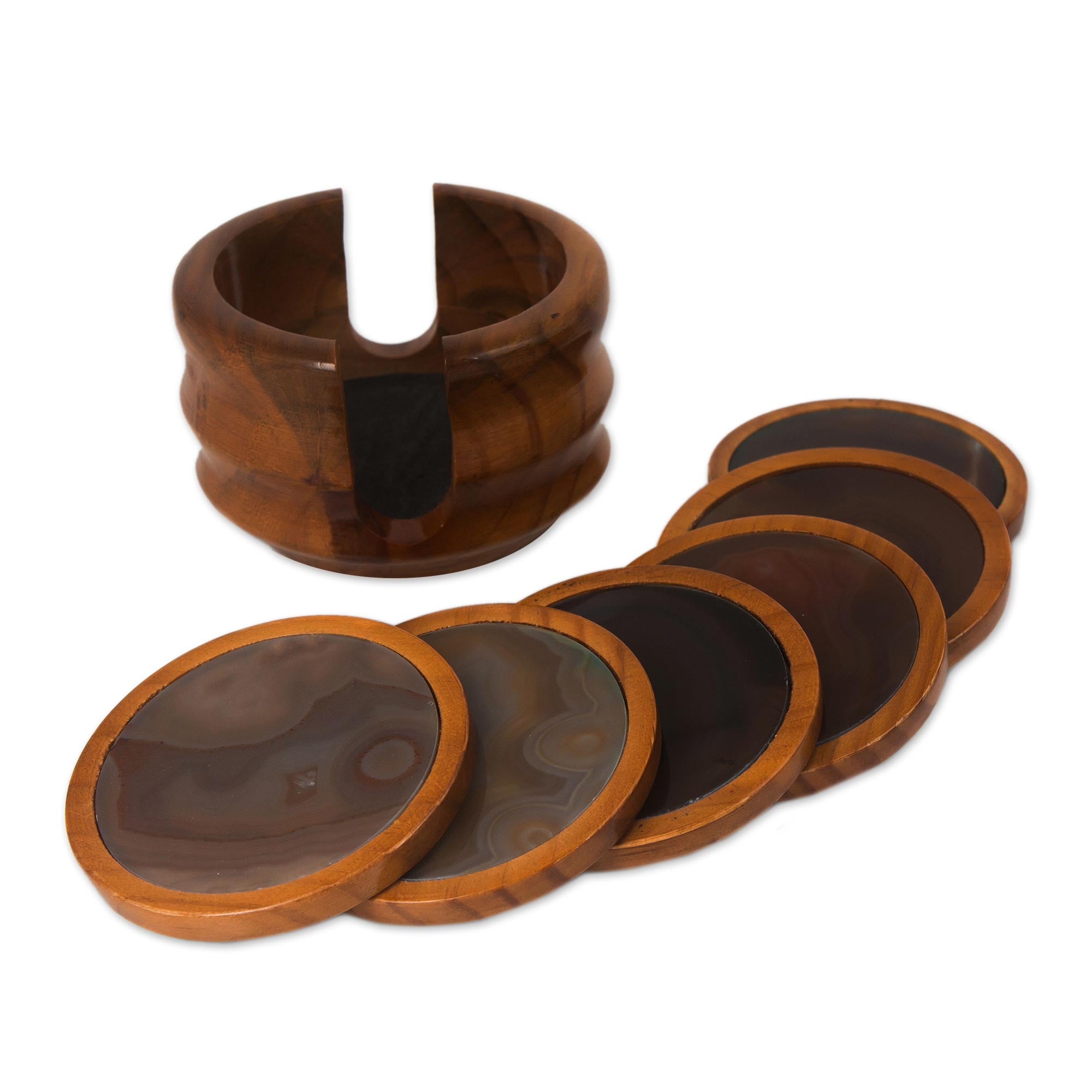 Premium Burning Mist Cedar Wood & Agate Coasters Set - Handmade Elegance
