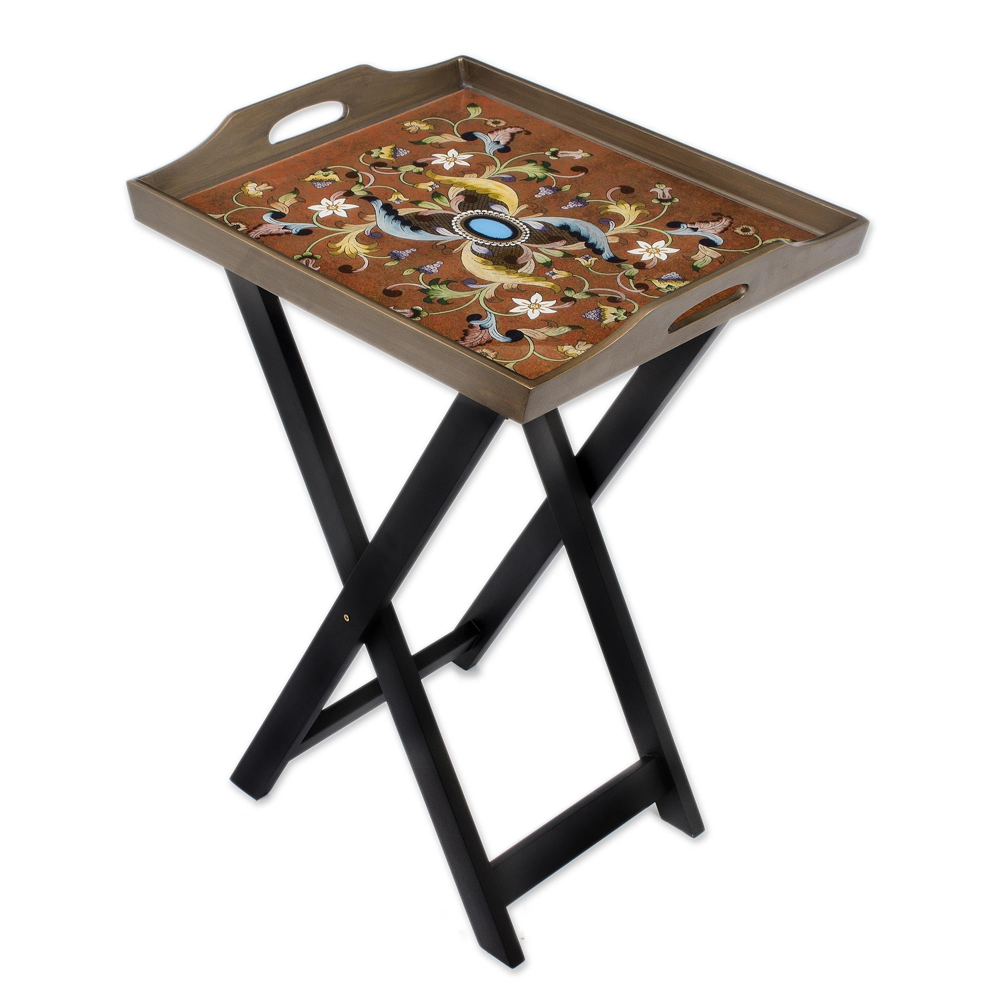 Premium Scarlet Delight Handcrafted Reverse Painted Glass Tray Table