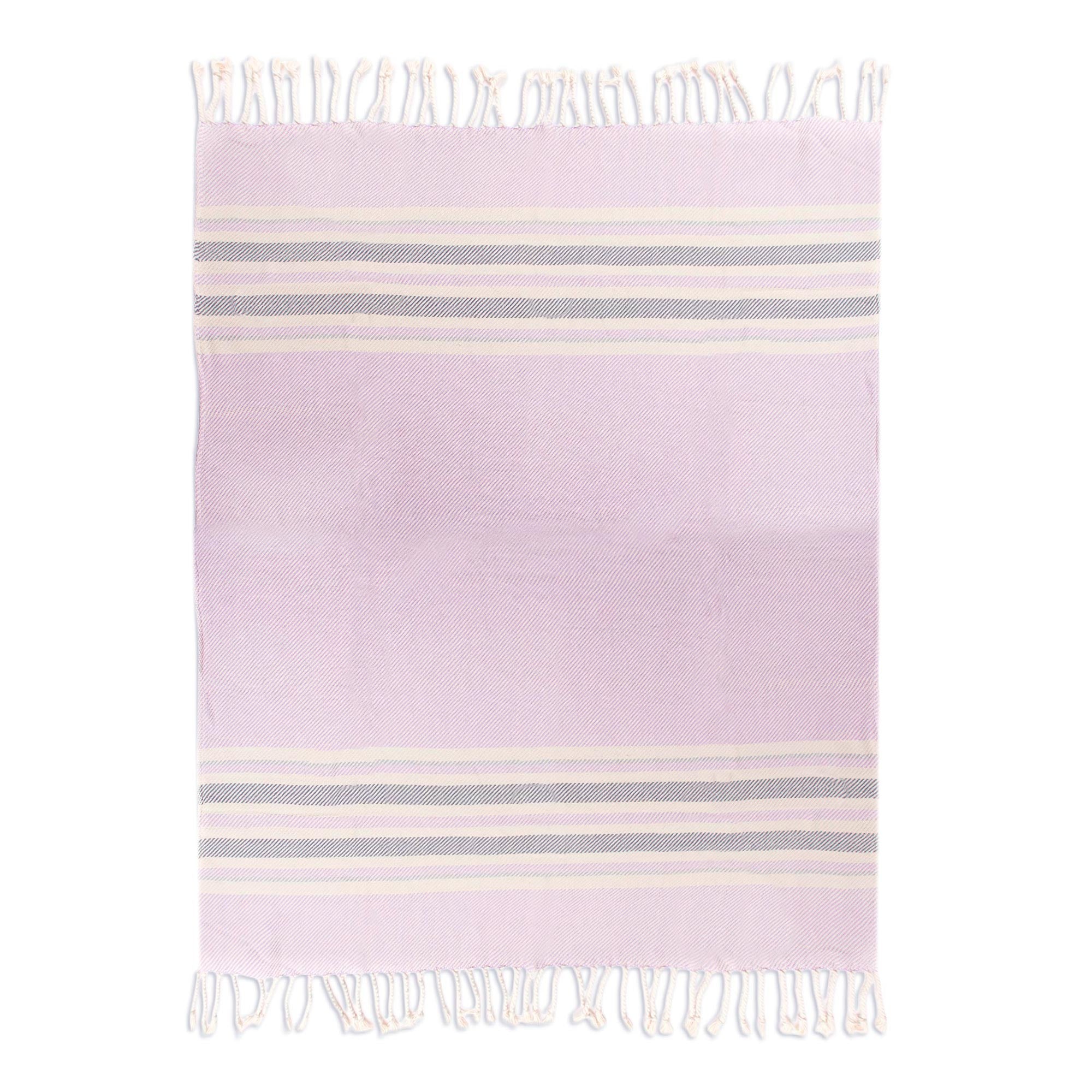 Premium Handwoven Cotton Throw in Heliotrope - Artisan Crafted from Peru