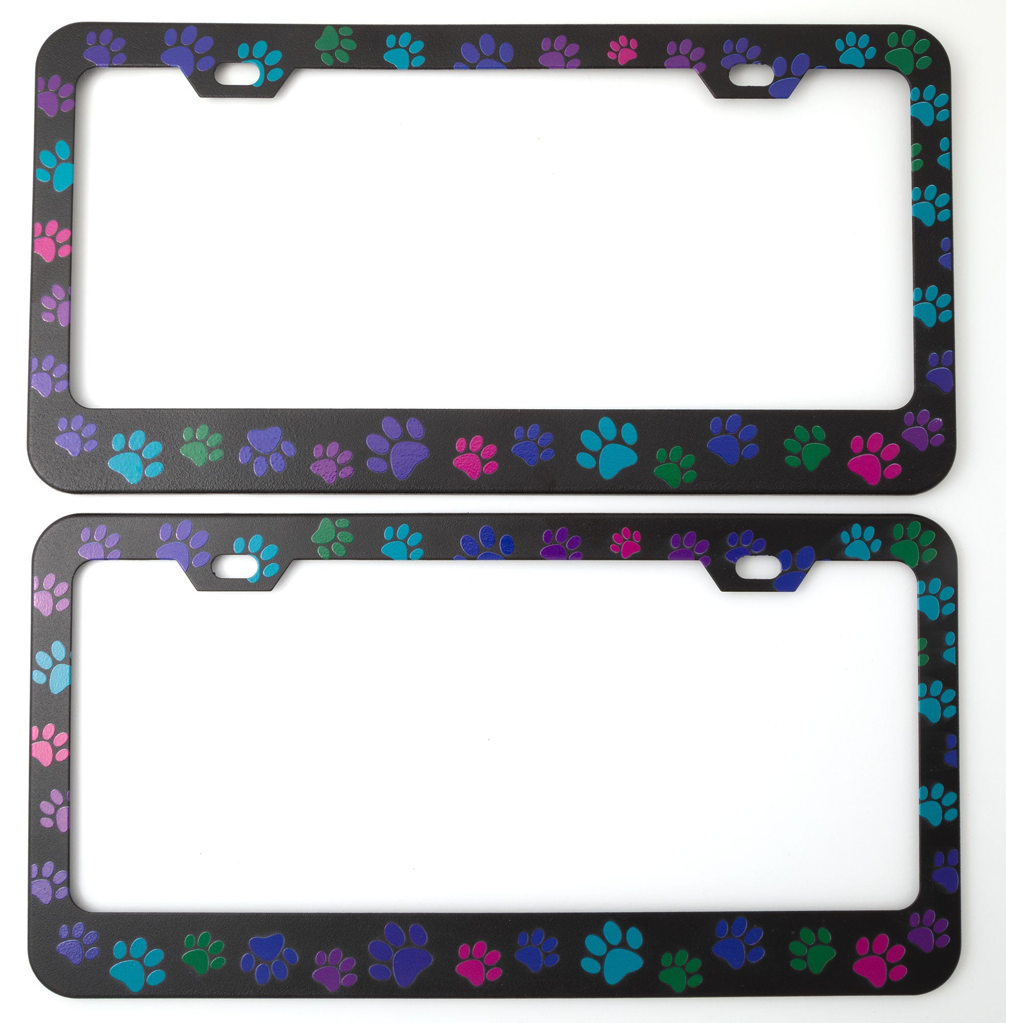 Premium All-Over Multicolor Paws License Plate Frame Set - Ultimate Style for Animal Lovers