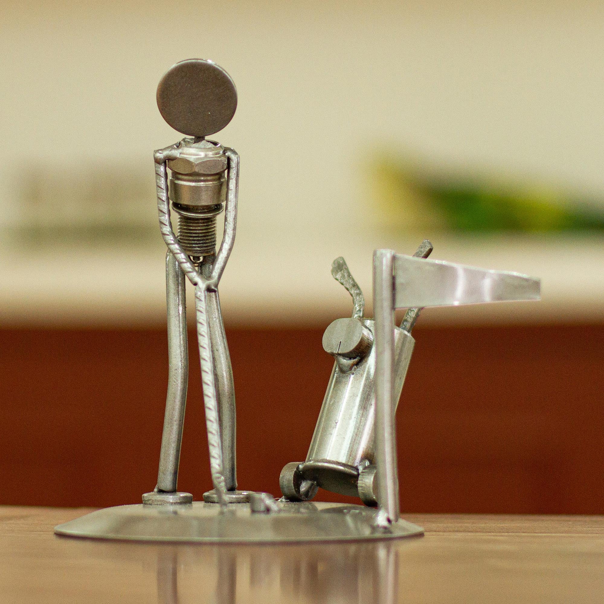 Premium Recycled Metal Golfer Sculpture - Eco-Friendly Art Piece
