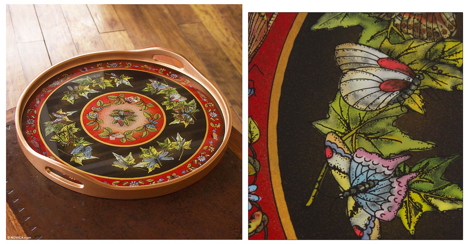 Premium Midnight Sky Reverse Painted Glass Tray - Handcrafted Elegance