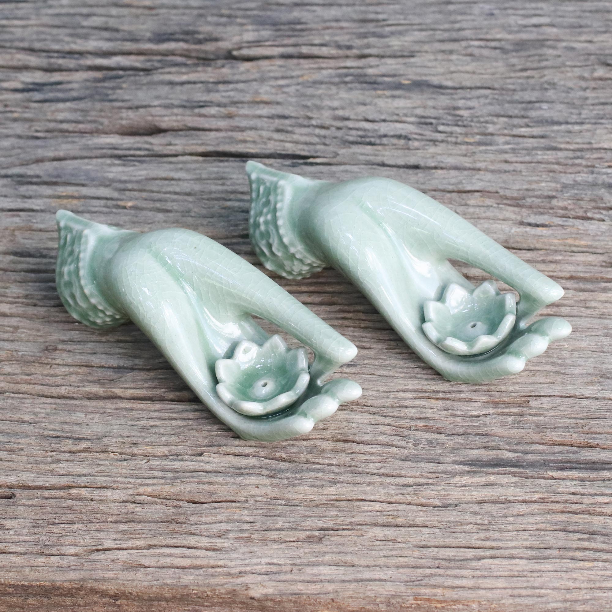 Premium Thai Dance Hands Celadon Incense Holders – Zen Decor Set of 2
