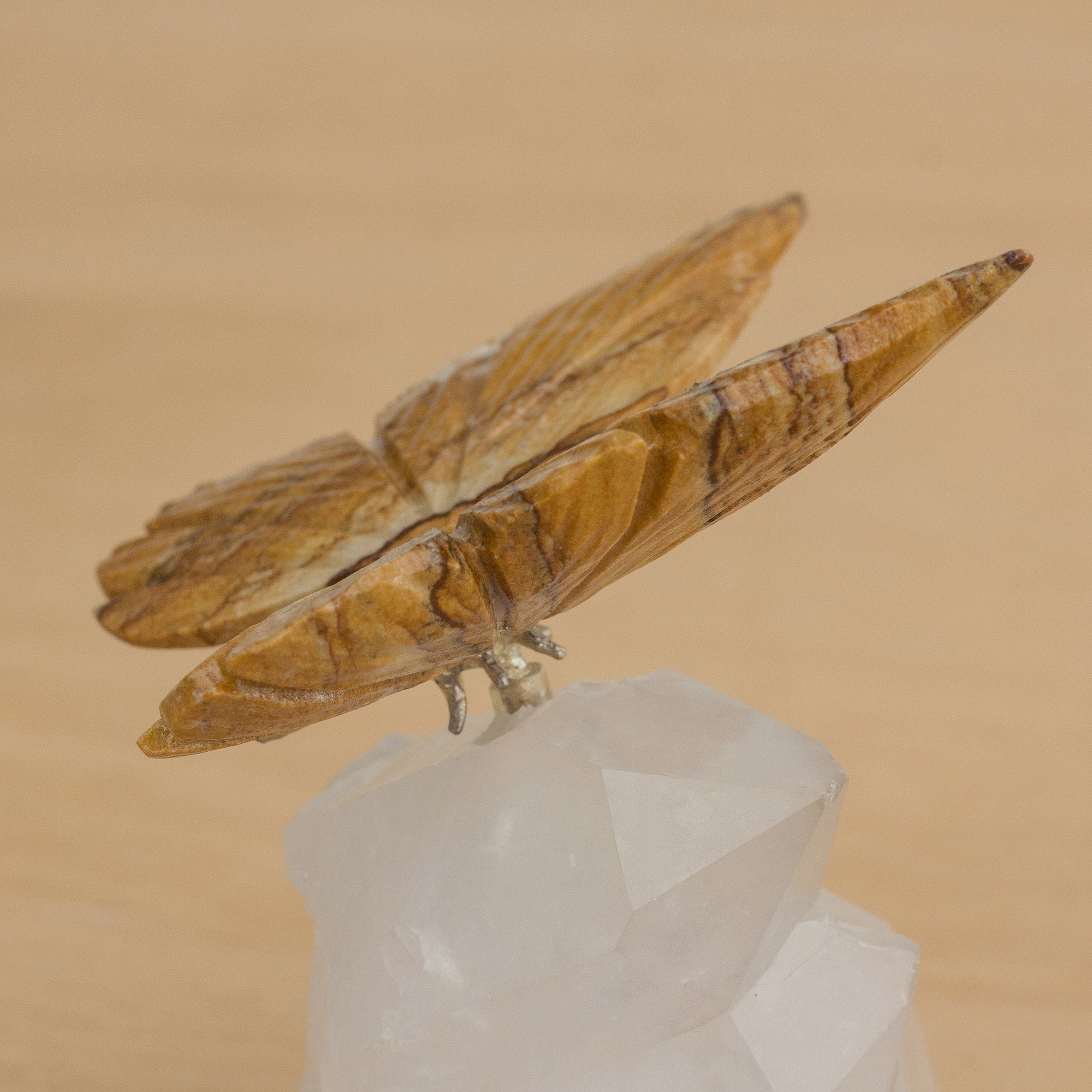 Premium Jasper Butterfly on Quartz Figurine - Natural Brazilian Artistry