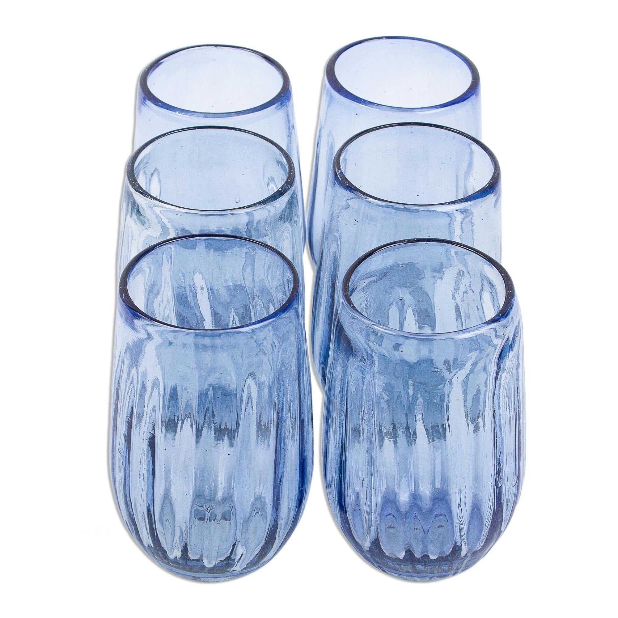 Premium Fiesta Azul Recycled Hand-Blown Stemless Wine Glasses - Set of 6