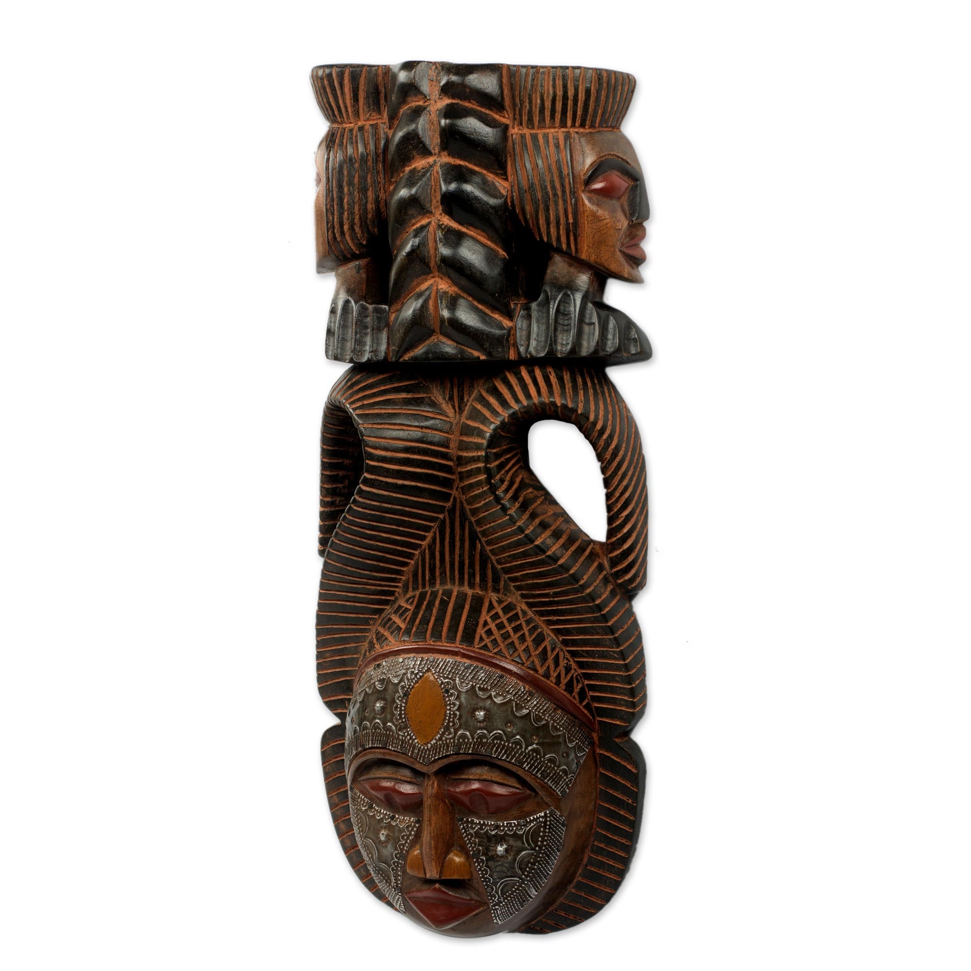Premium Handcrafted African Wall Art: Vigilant Woman Mask by Victor Dushie